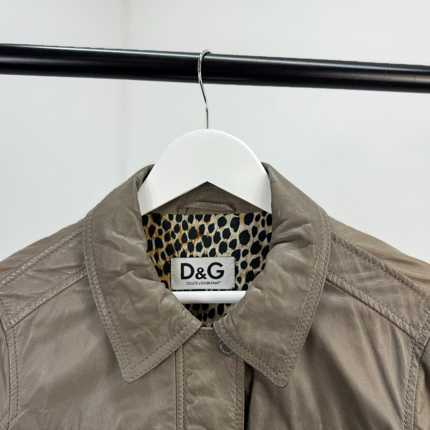 Dolce & Gabbana Women’s Greige Leather Jacket ( 44/XL)