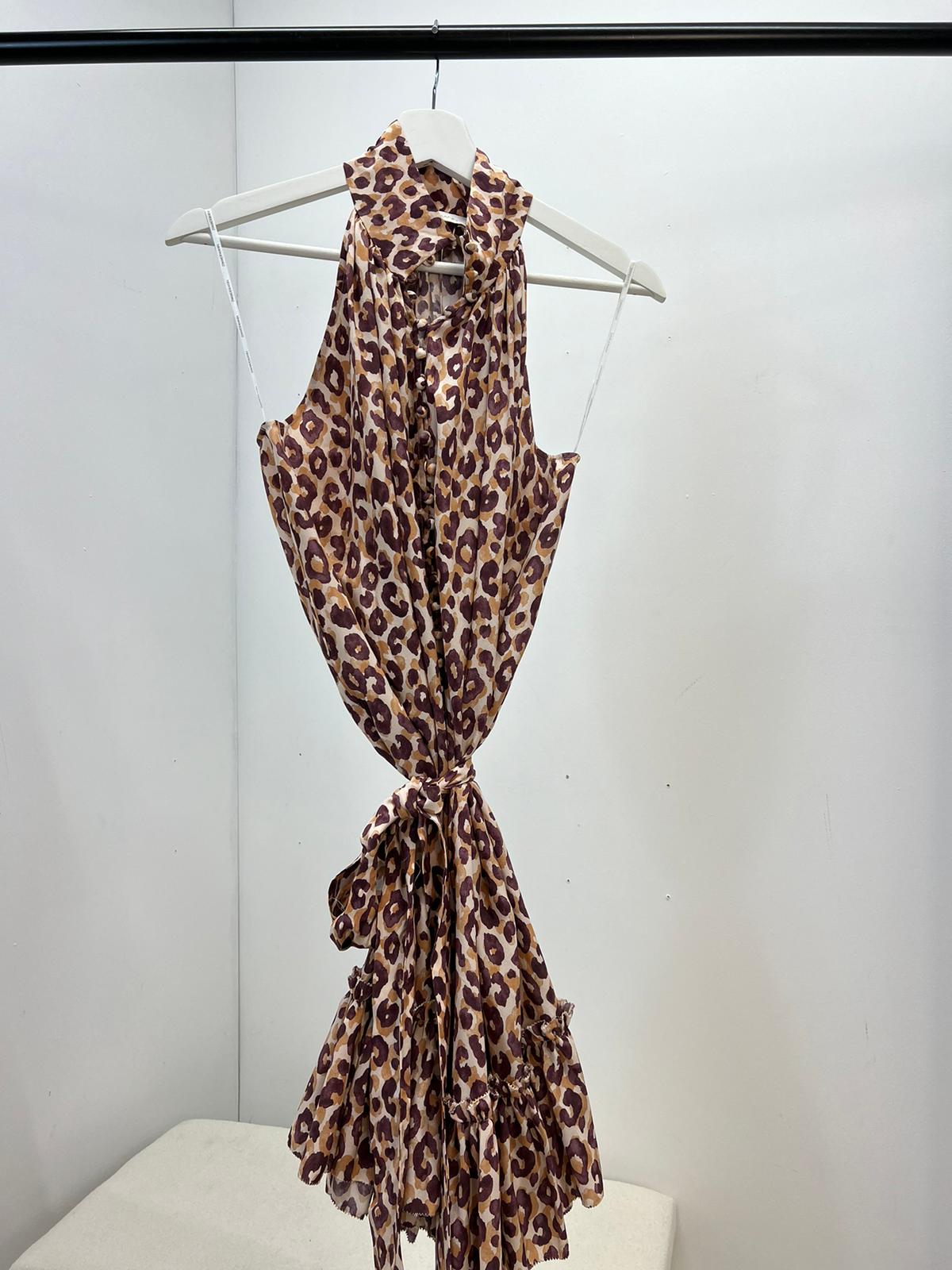 Zimmermann Nude And Burgundy Silk Swing Mini Dress (uk8/New In Tags)