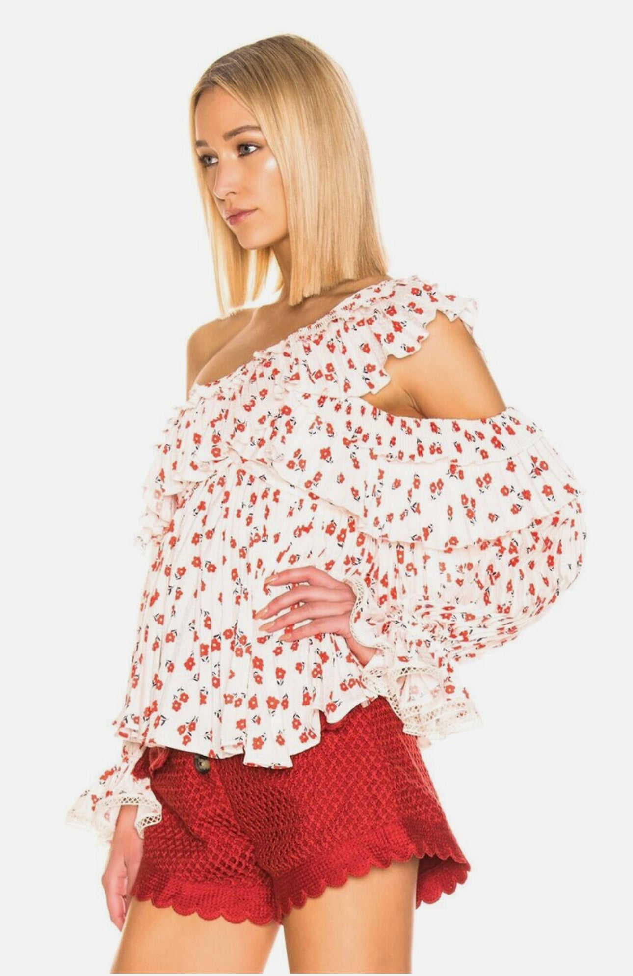 Self Portrait Ditsy Print, Off the Shoulder Floral Top - UK 10