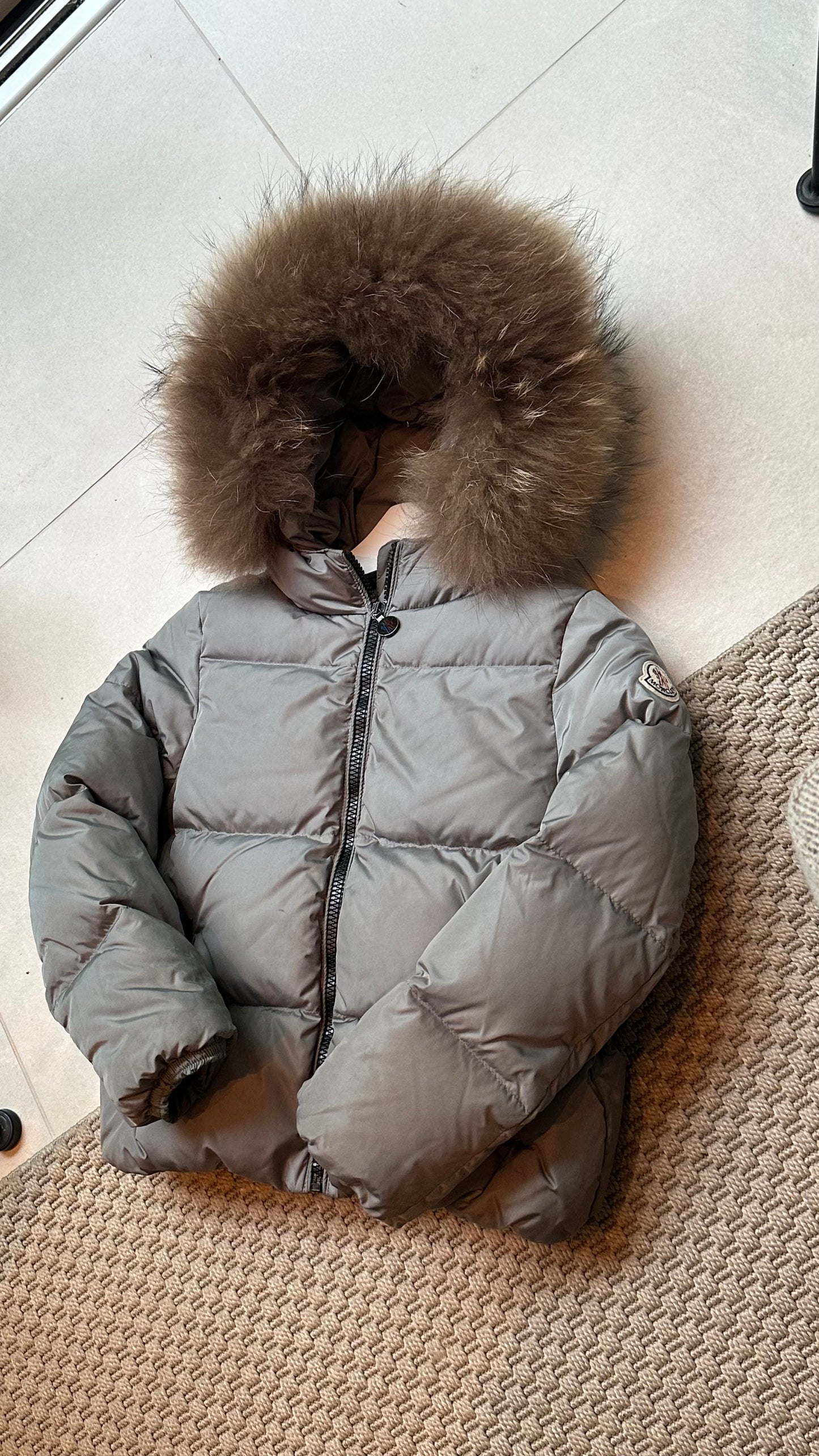 Kids Moncler Grey Padded Fur Trim - Age 8