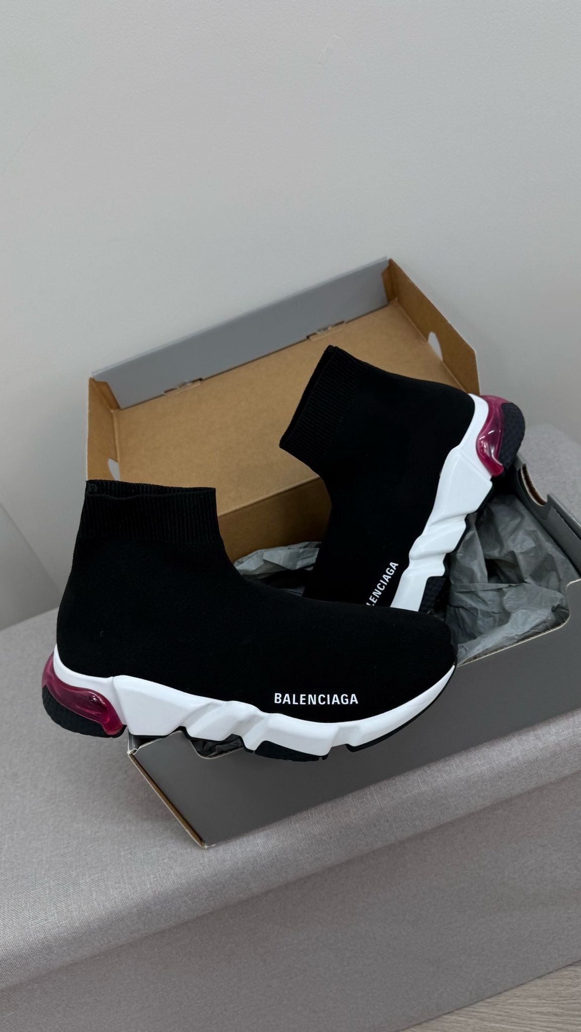 Balenciaga Black White Pink Speed Trainers- UK 5