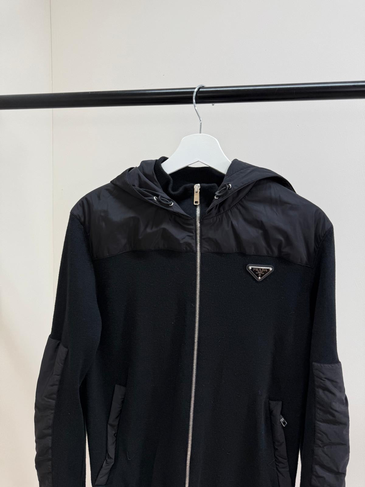Prada Black Re-Nylon Fleece Hooded Jacket -50/M