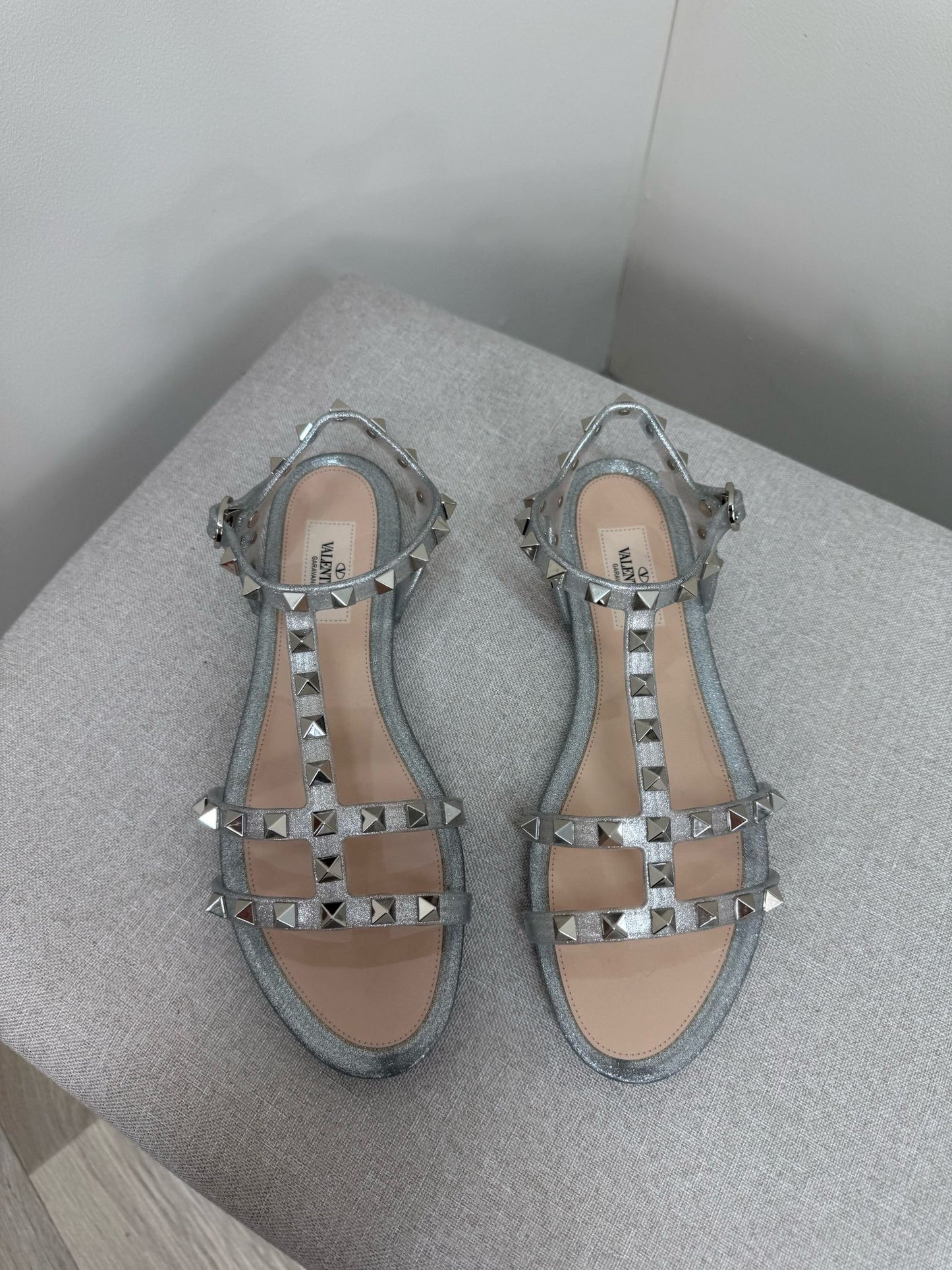Valentino Argento Silver RockStudd Sandals , Brand New UK 4.5