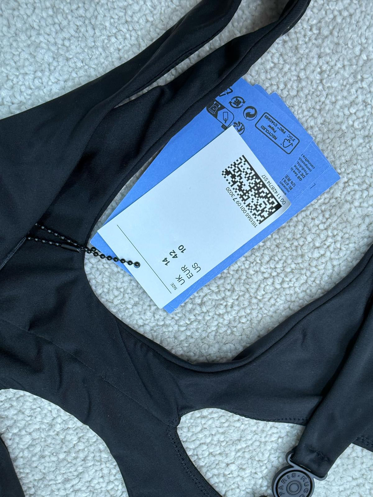 Mugler X H&M Black Strap Cut Out Swimsuit-Brand New , UK 14