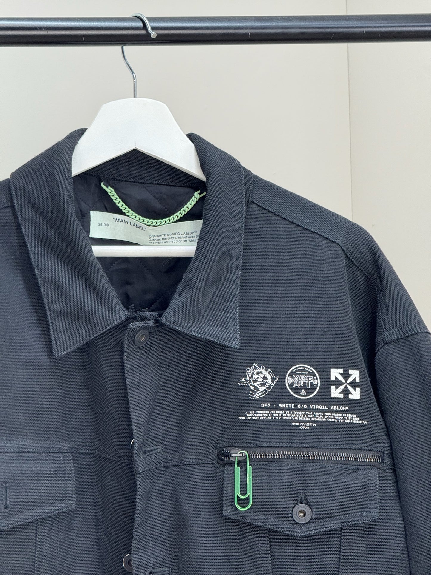 Off-White Black Denim University Key OFF- Logo Jacket - MEDIUM