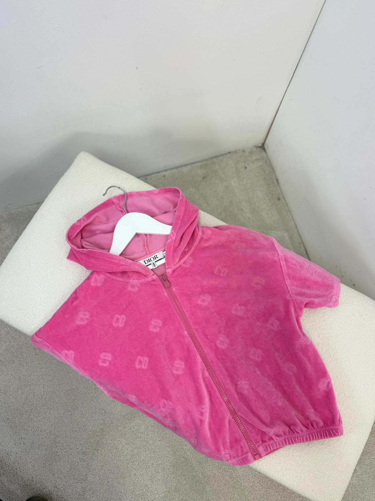 Kids Dior Pink Shirt Sleeve Velore Hooded Top - Age 10