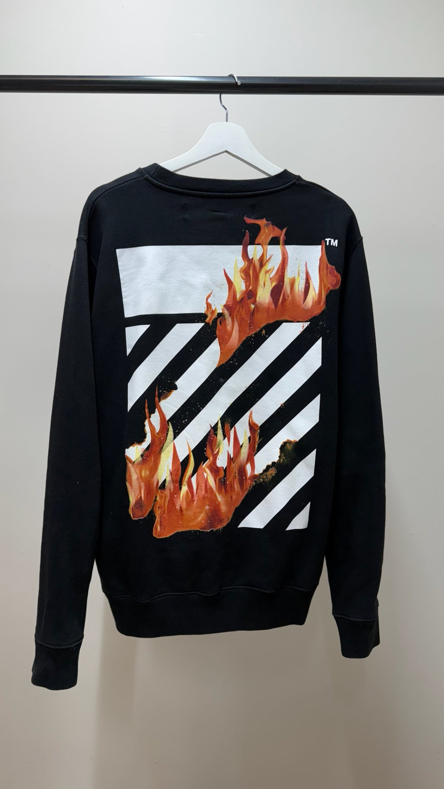 Off-White Black Longsleeve Flames Jumper - Small