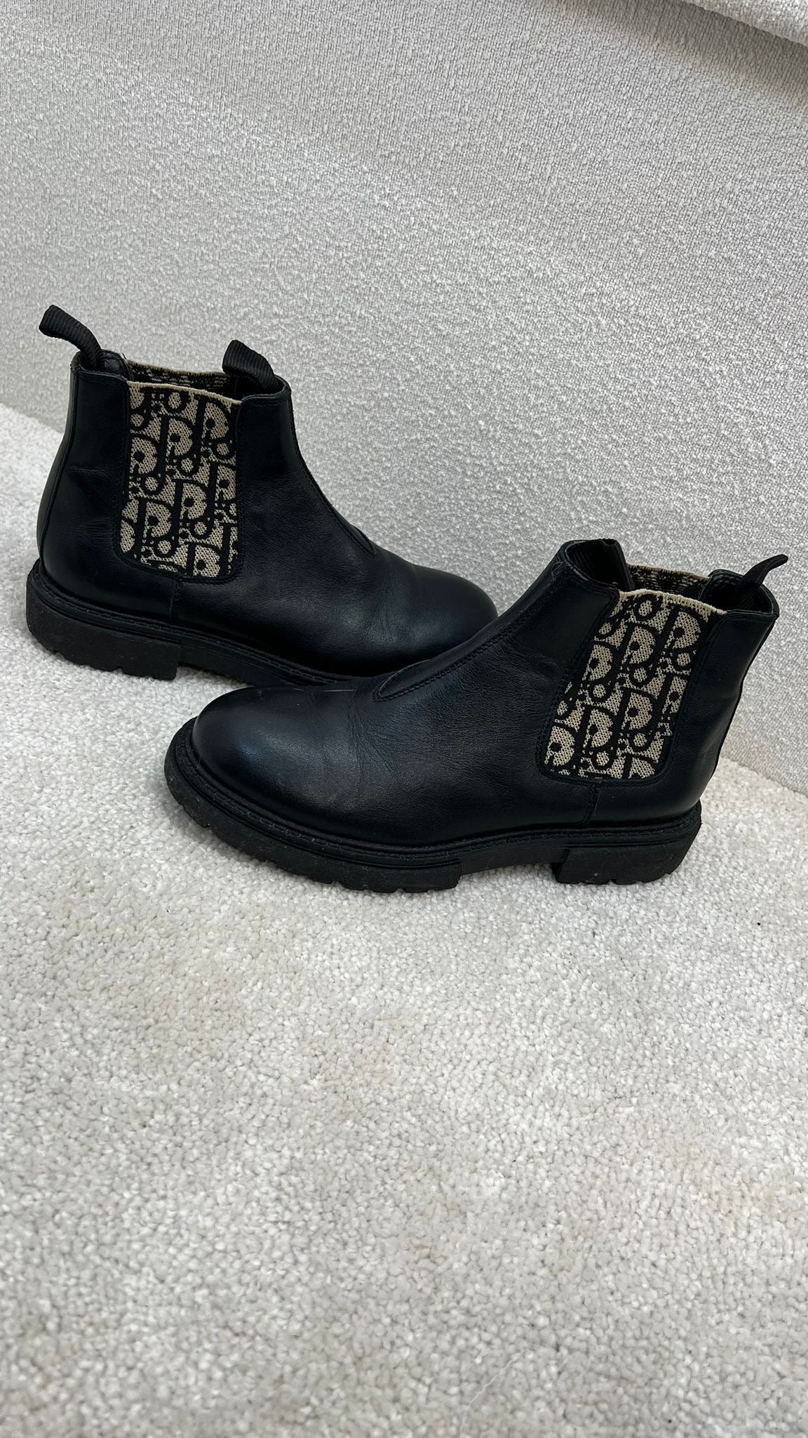 Kids Dior Black Leather Oblique Logo Boots Eu 33/ UK 1