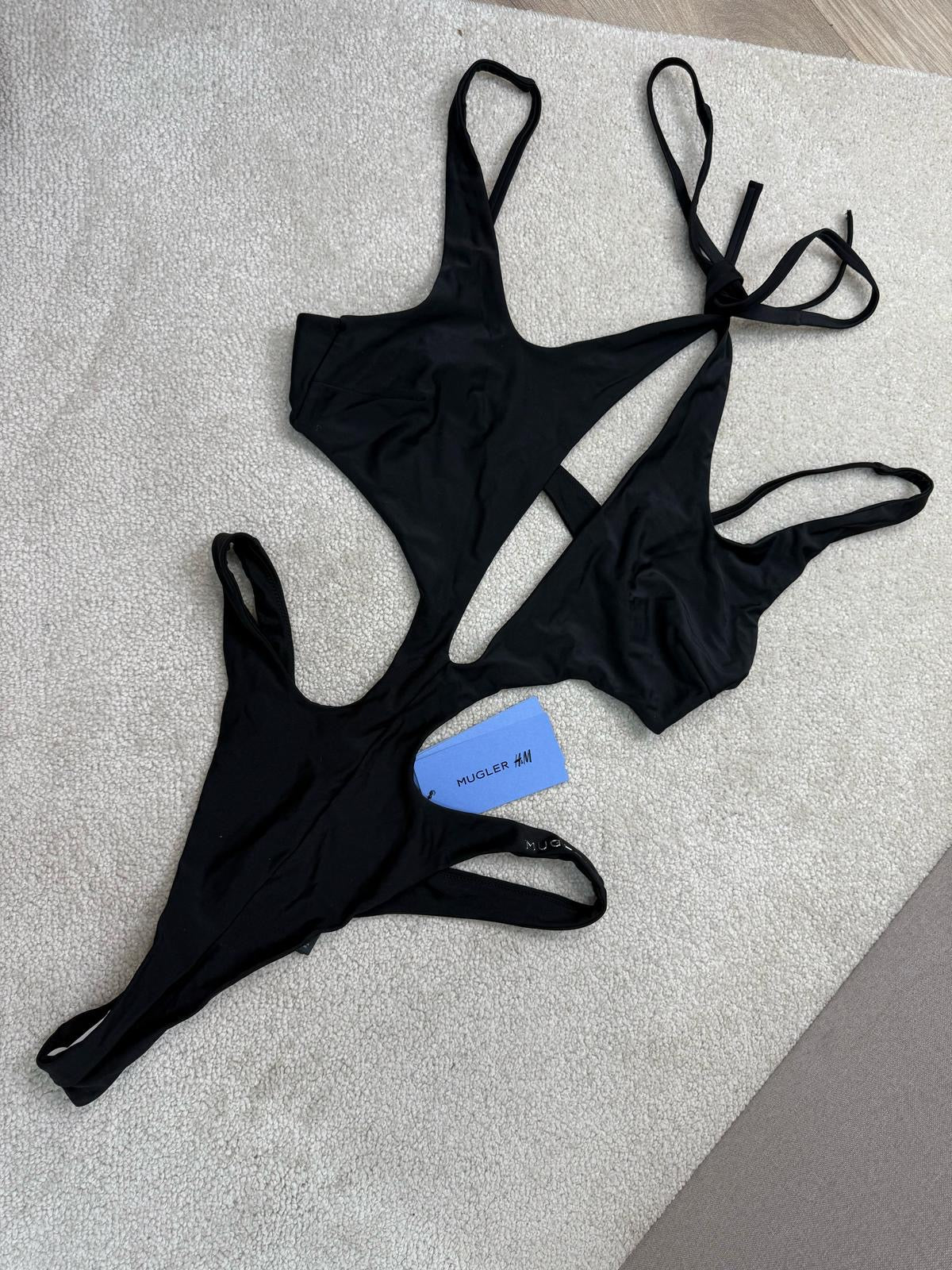 Mugler X H&M Black Strap Cut Out Swimsuit-Brand New , UK 14