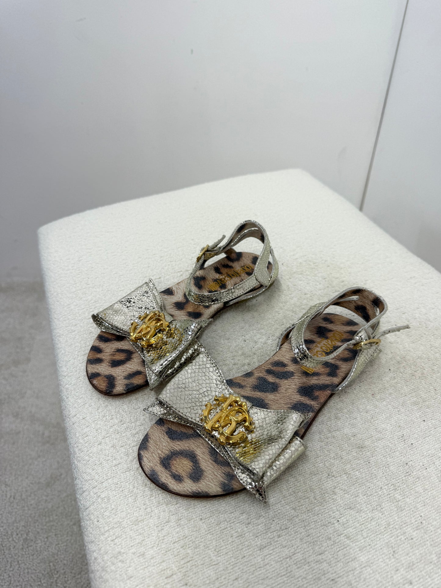 Kids Roberto Cavalli Girls Silver & Gold Bow Sandals - 32