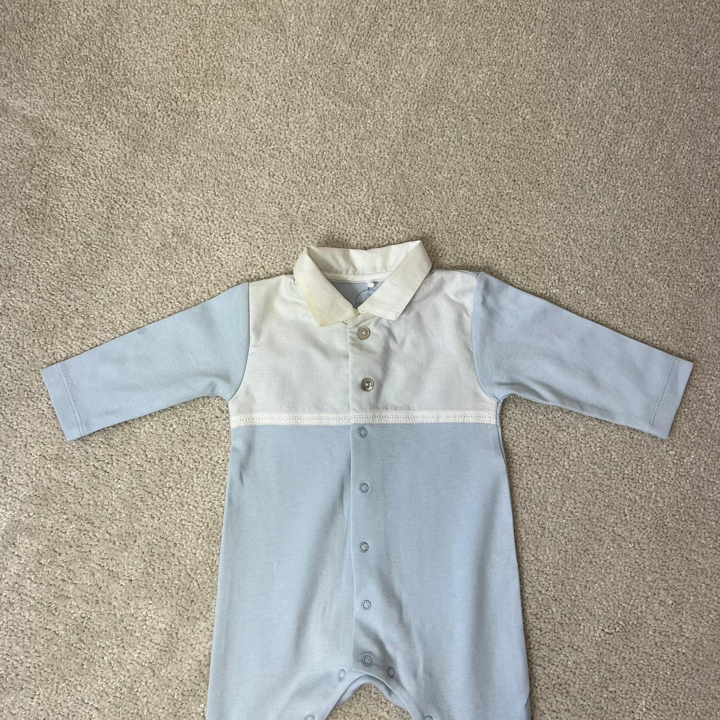 Kids laranjnha Baby Blue & White Polo Detail Sleepsuit - 3M