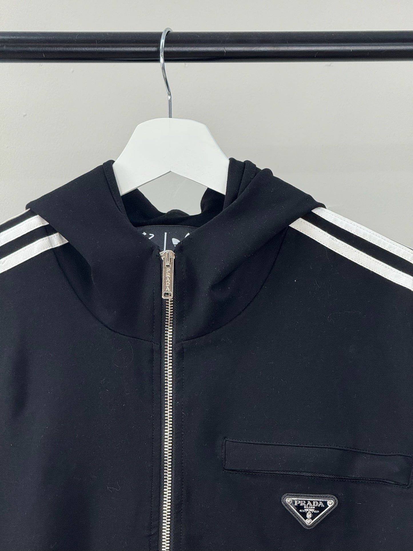 Prada X Adidas Black White Stripe Zip Up Jacket-36/Small