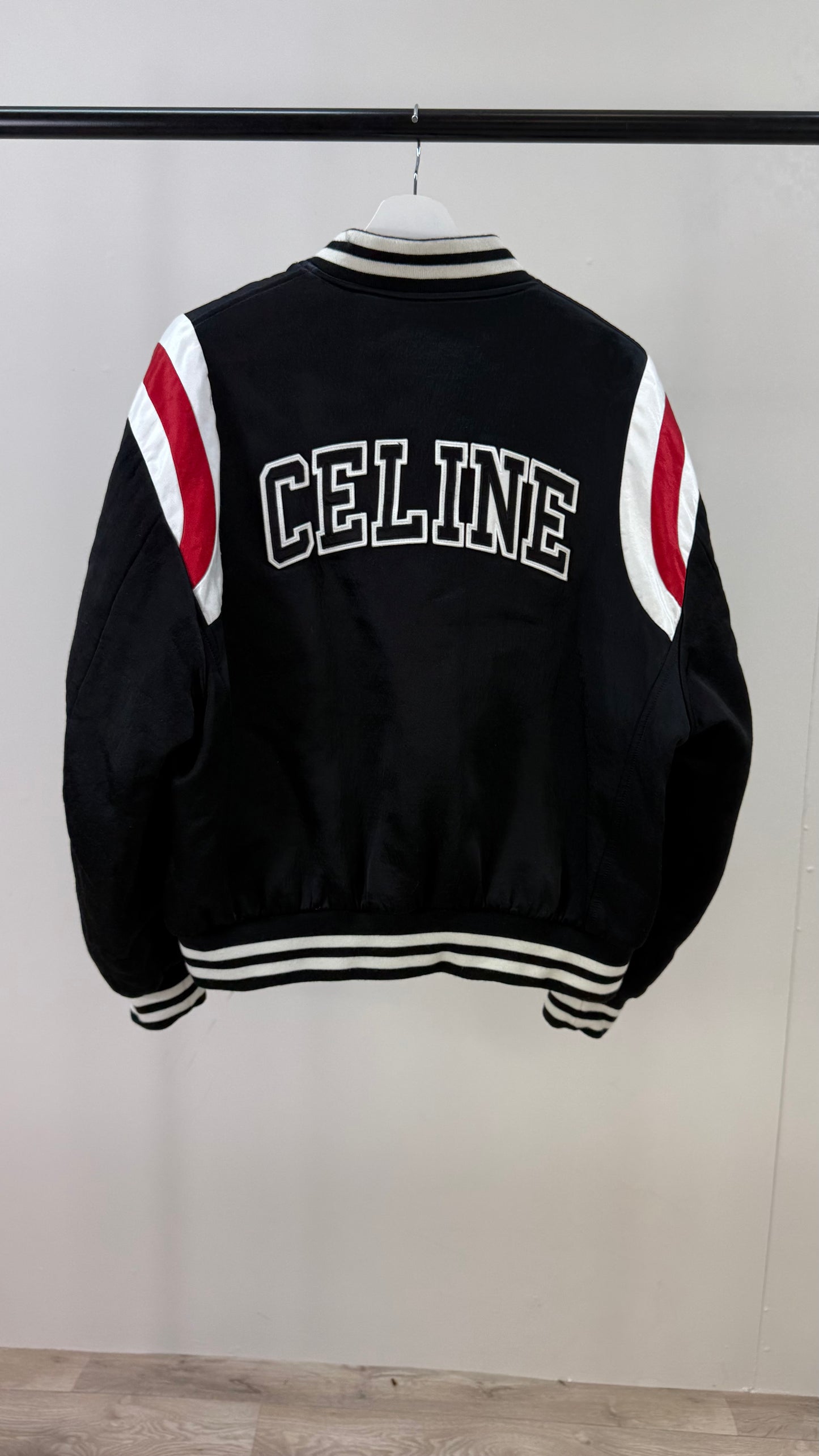 Celine Logo Varsity Bomber-50, UK Large