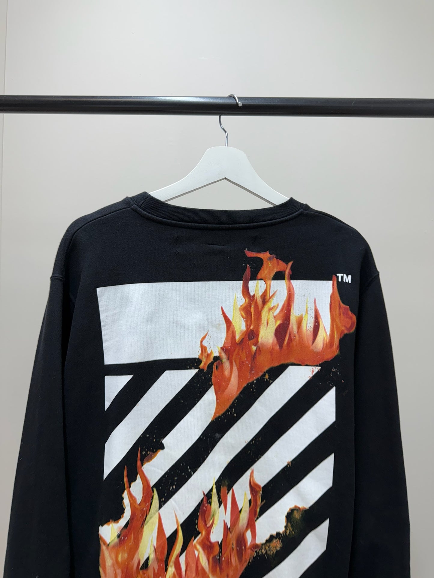 Off-White Black Longsleeve Flames Jumper - Small