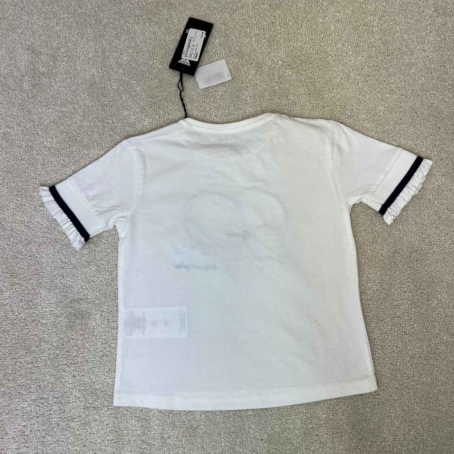 Kids Guess White Black Logo Heart T-Shirt, In Tag - Age 5