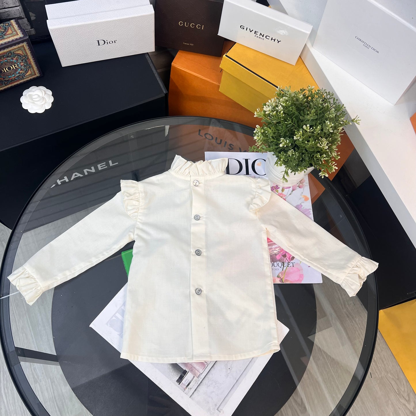 Kids Badum Badero Ivory Frill Neck Shirt (Age 2)