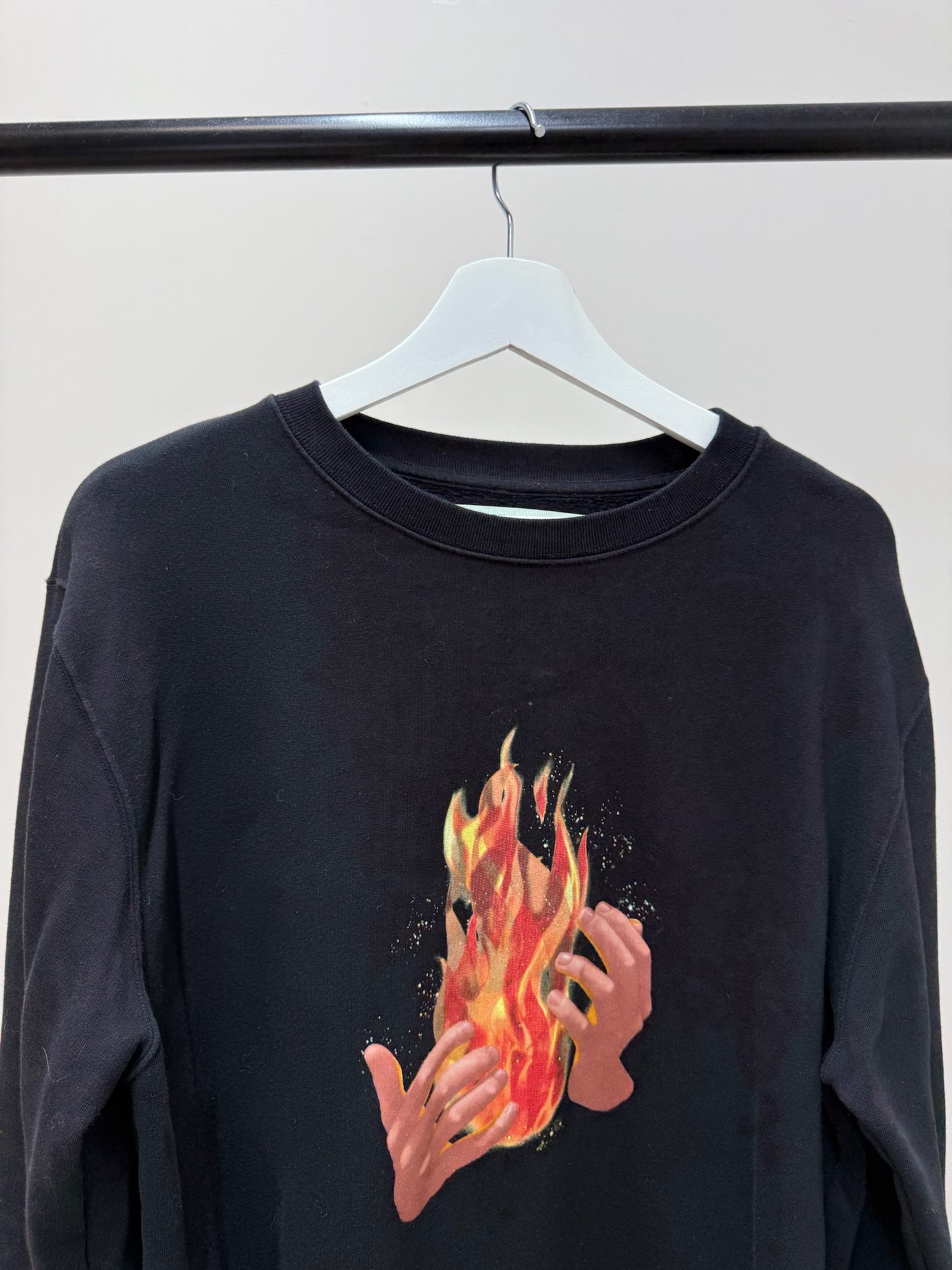 Off-White Black Longsleeve Flames Jumper - Small