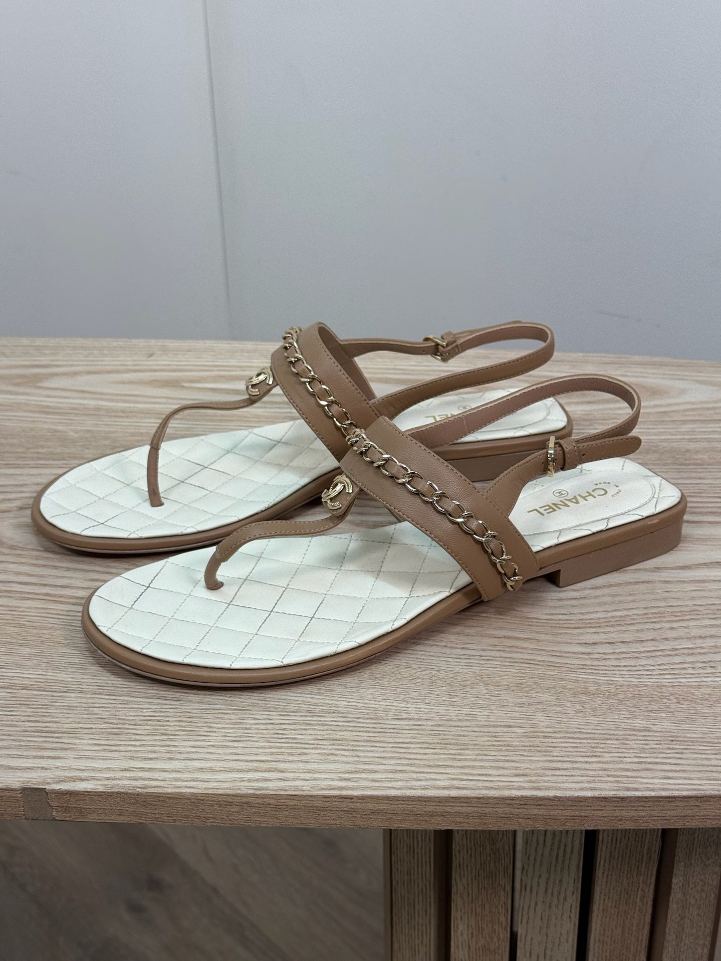 Chanel CC Thong Nude Chain Sandle - UK 7
