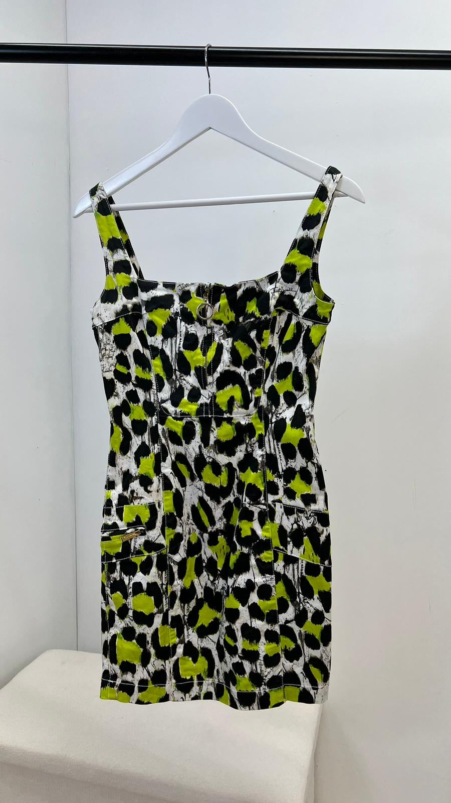 Just Cavalli Black White Green Print Dress - UK 10