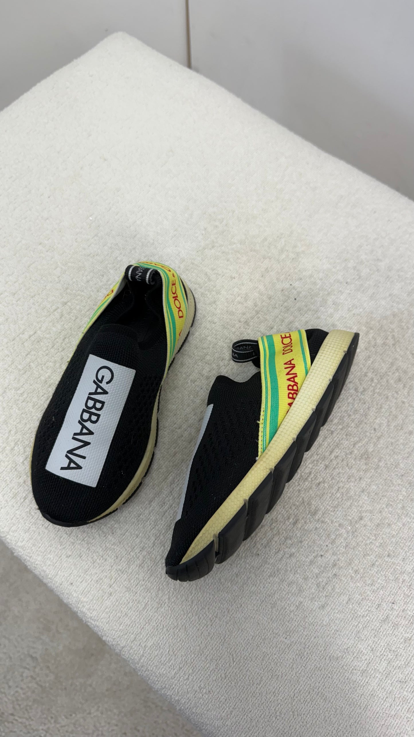 Kids Dolce & Gabbana Black,Yellow & Green Tape Logo Trainer - EU 26