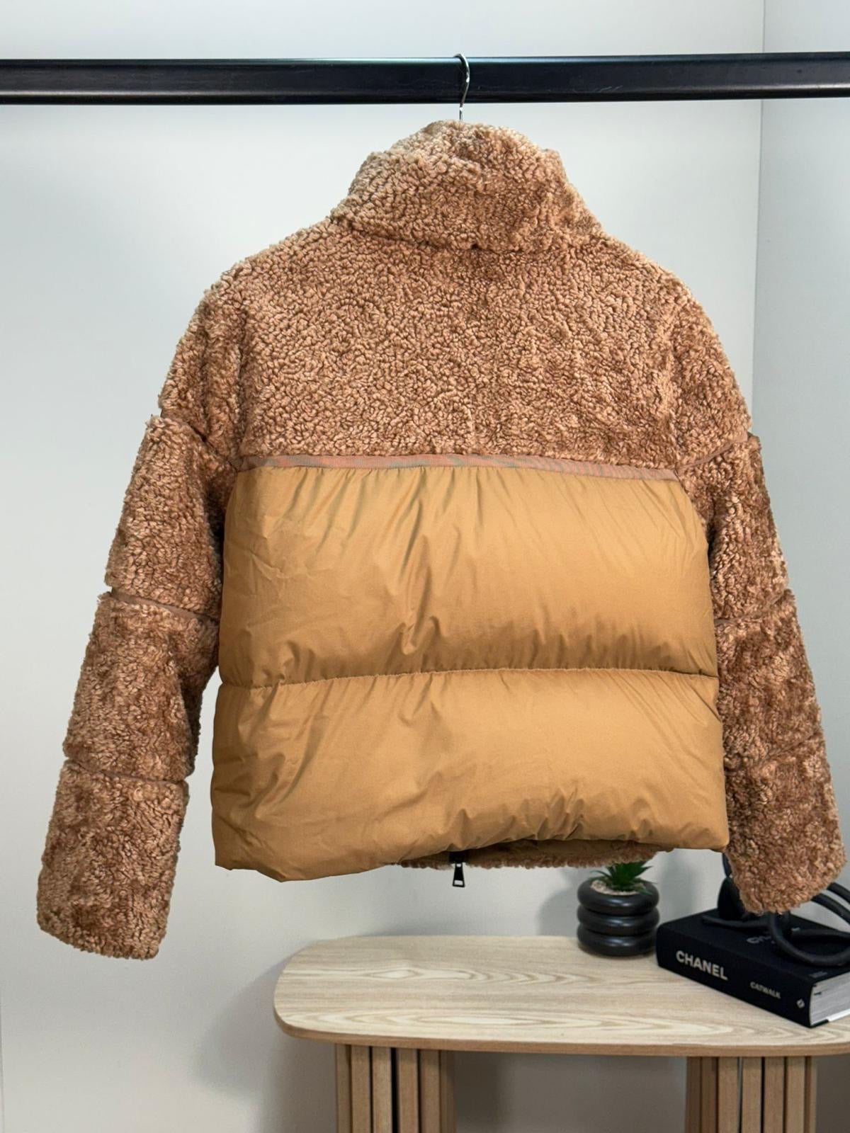 Moncler faux shearling puffer coat - UK 10