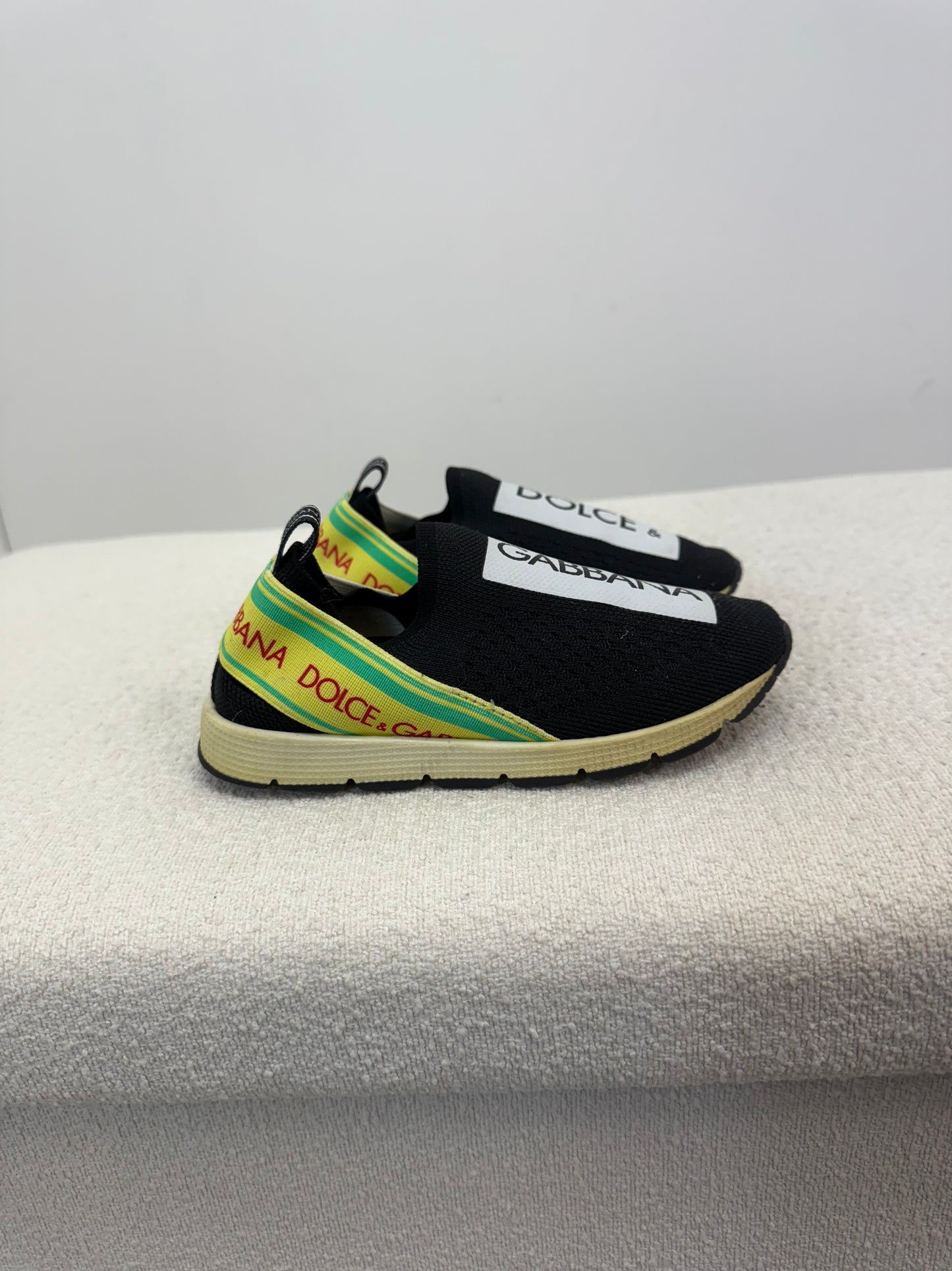 Kids Dolce & Gabbana Black,Yellow & Green Tape Logo Trainer - EU 26