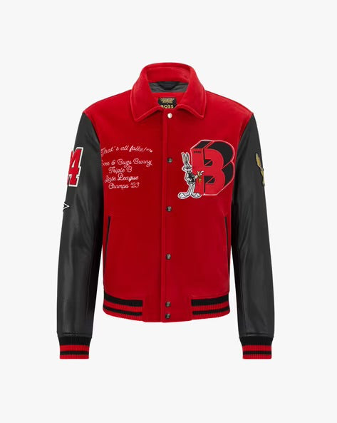 Looney Tunes X Boss Red Leather Suede B Bomber Jacket - it42/Large