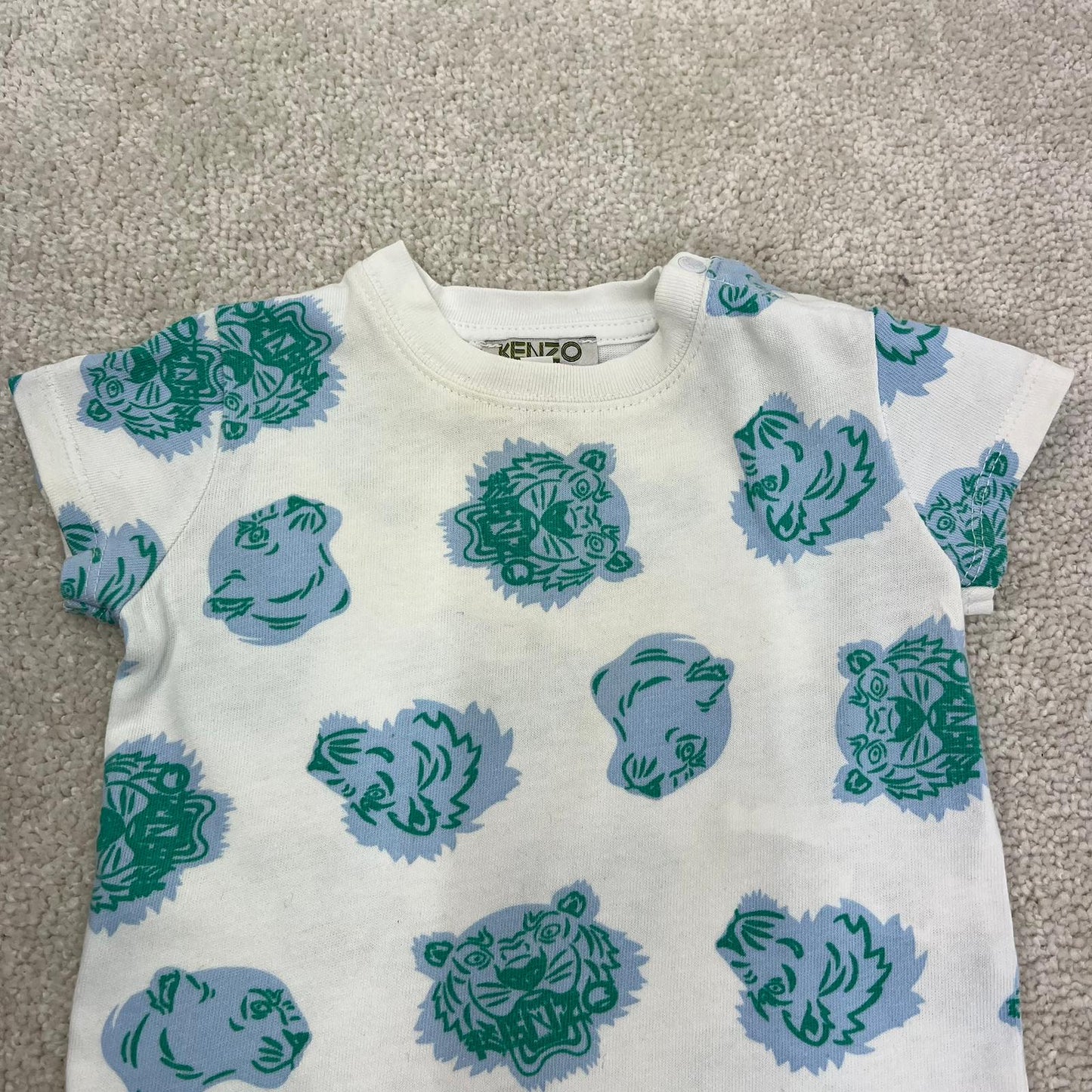 Kids Kenzo beige and blue tiger print t - shirt - 6M