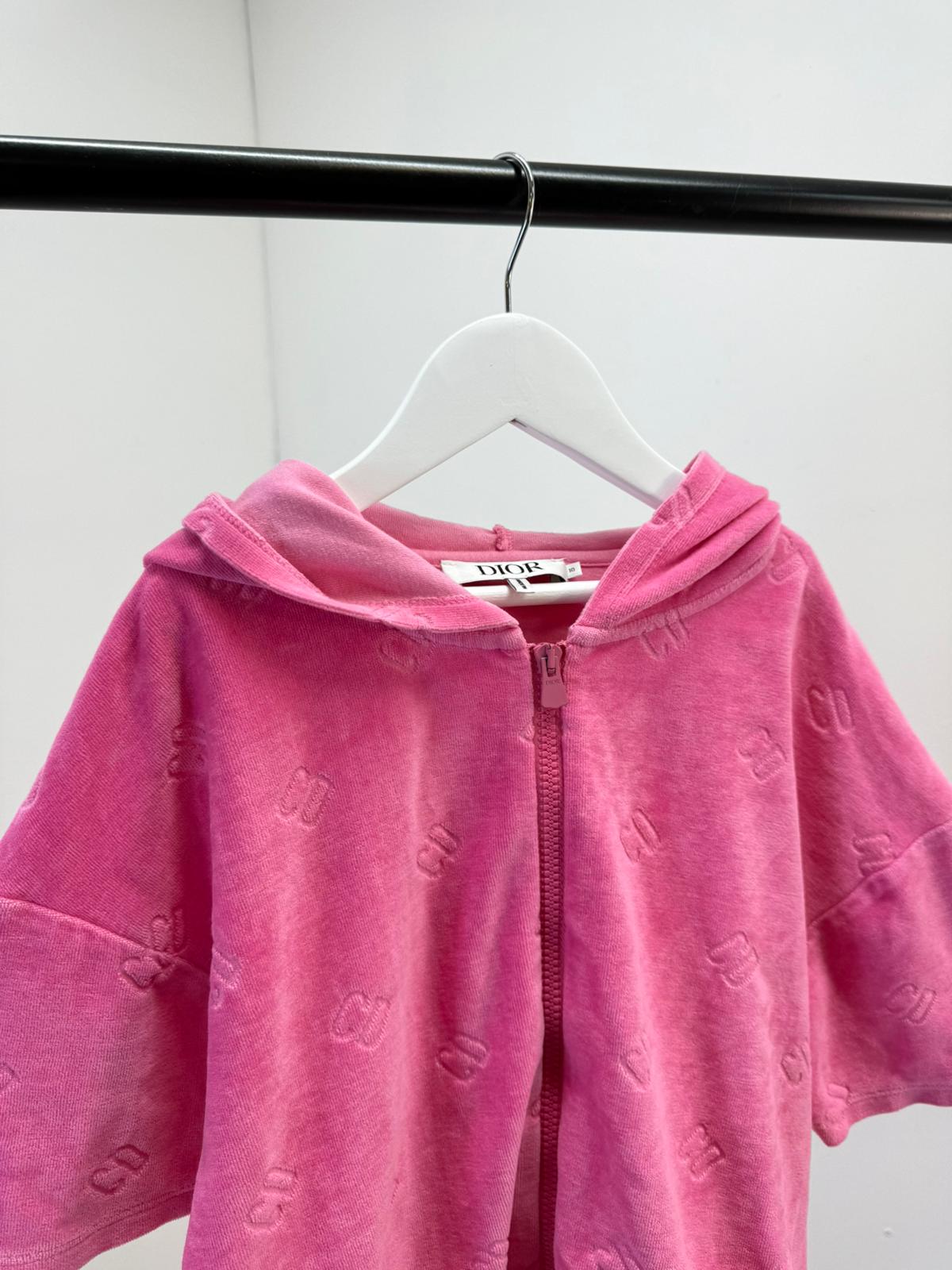 Kids Dior Pink Shirt Sleeve Velore Hooded Top - Age 10