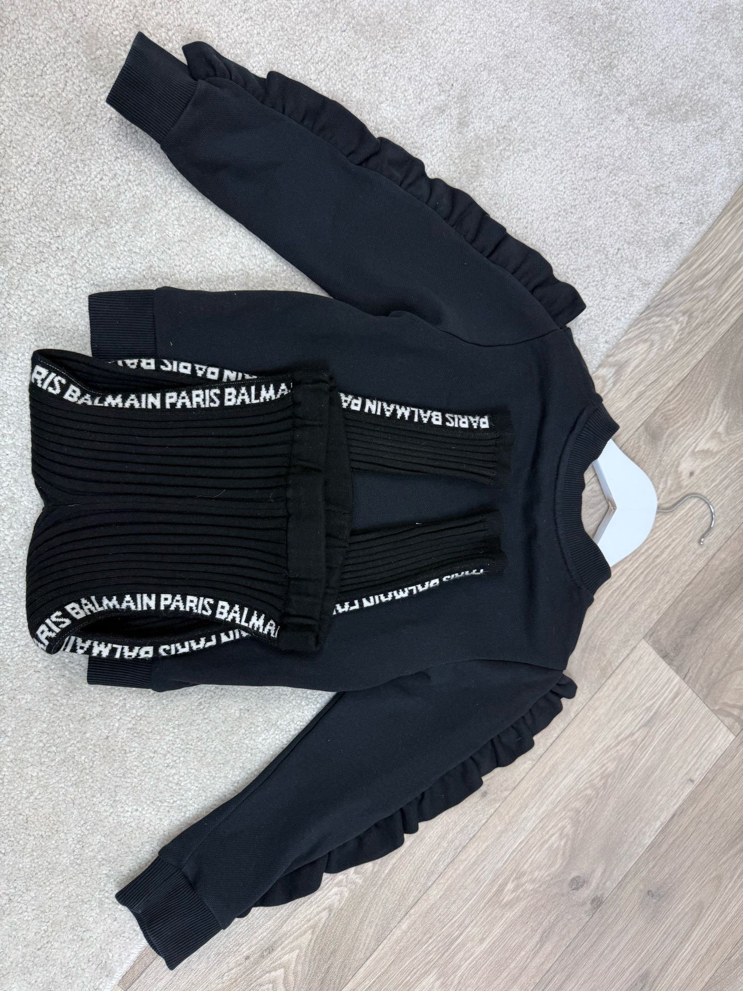 Kids Balmain Black Frill Jumper & Black Ribbed Logo Leggings - Age 6
