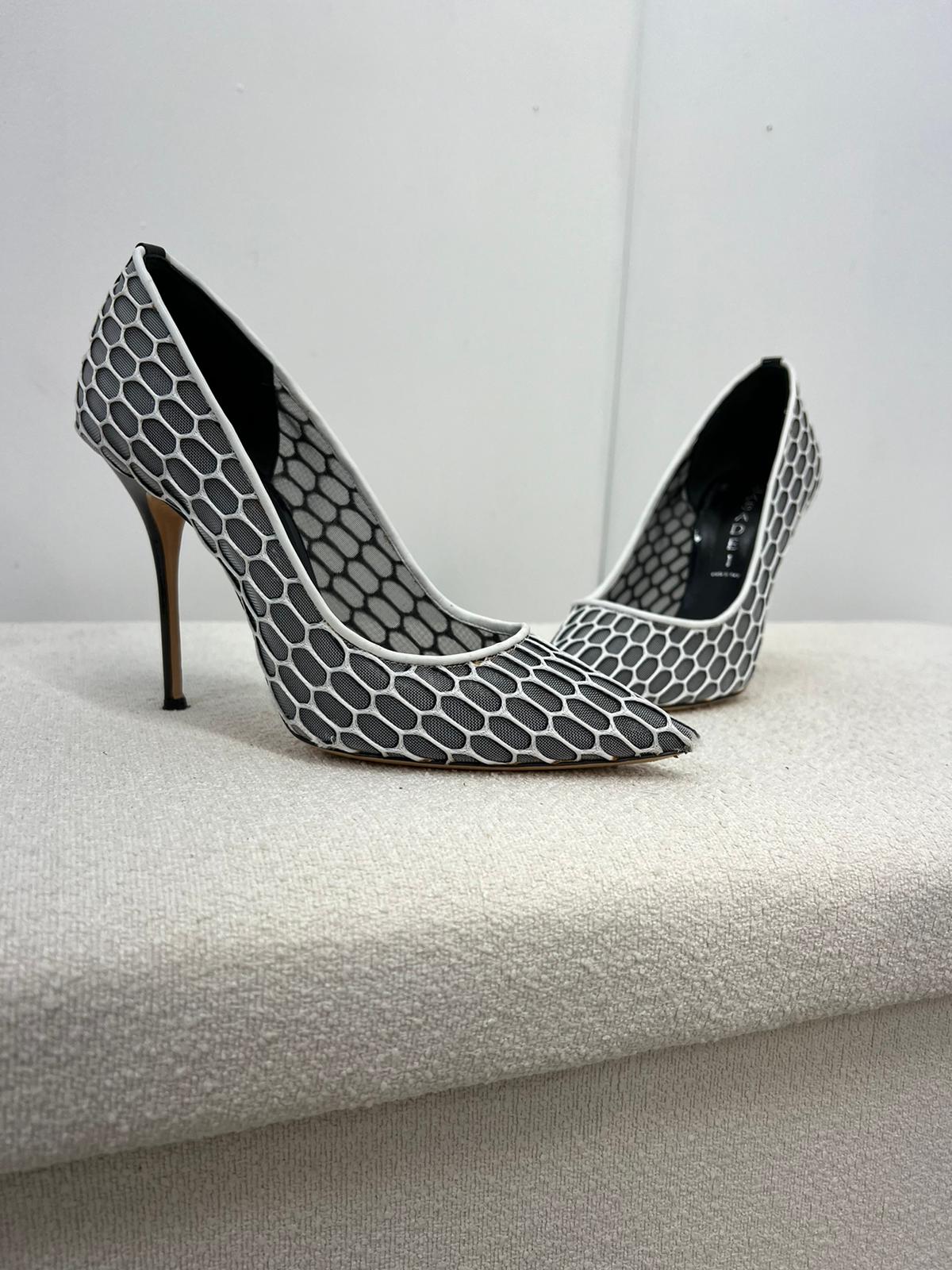 Casadei White And Grey Net Heels - UK 4
