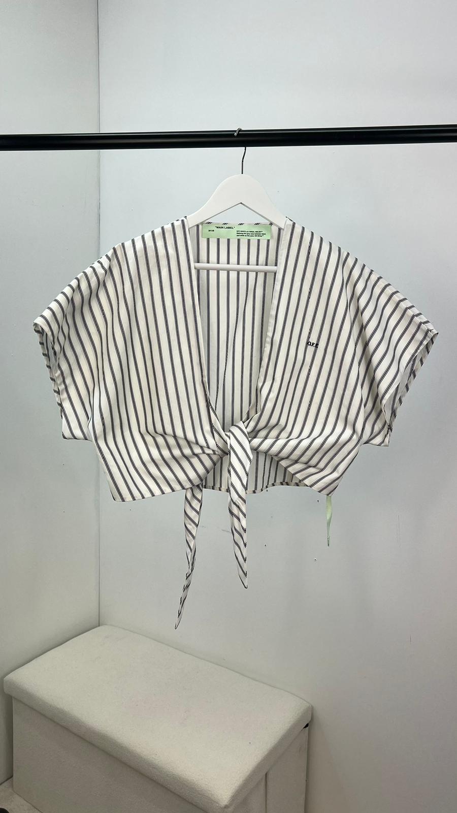 Off-White White Stripe Cropped Tie Shirt - UK 8/10