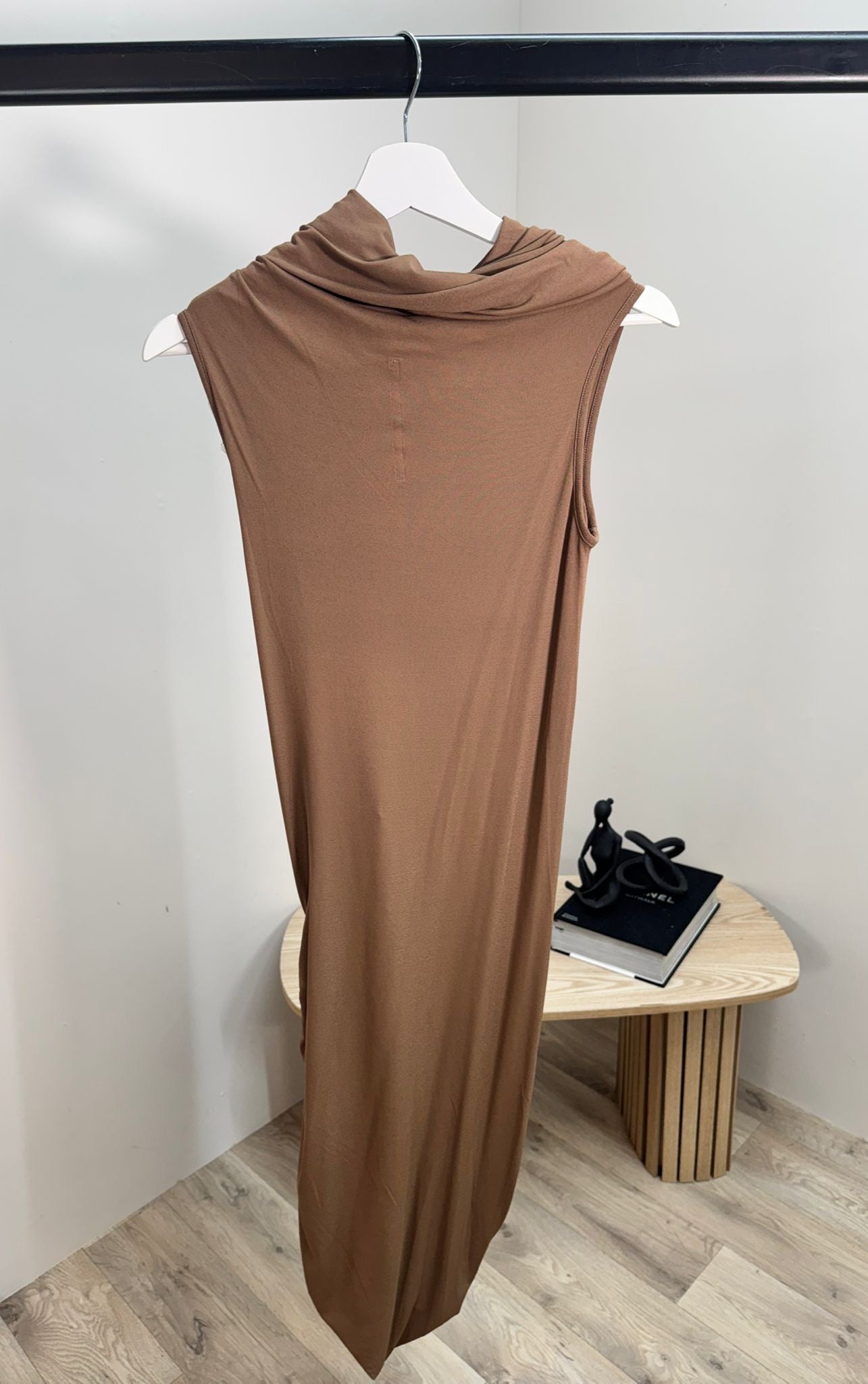 Rick Owens Brown Highneck Tan Mini Dress – New In Tags IT 42, UK 10
