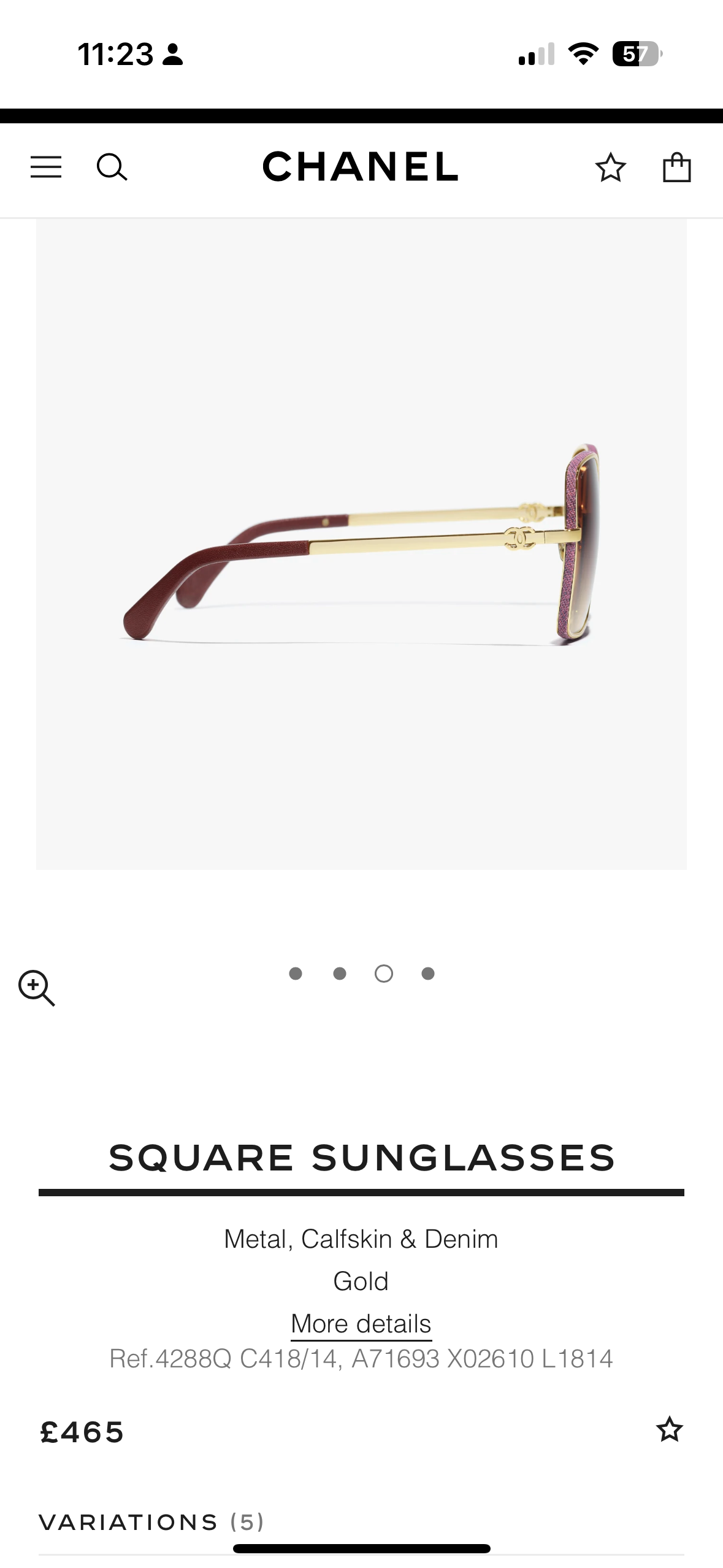 Chanel Square CC Metal, Calfskin
Gold Sunglass
