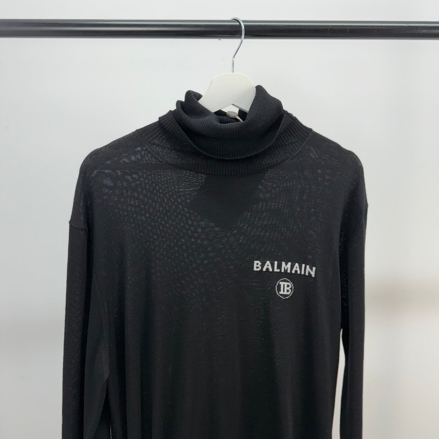Balmain Black Logo Turtle Neck, Side Zip Up Jumper- Brand New In Tags, Medium