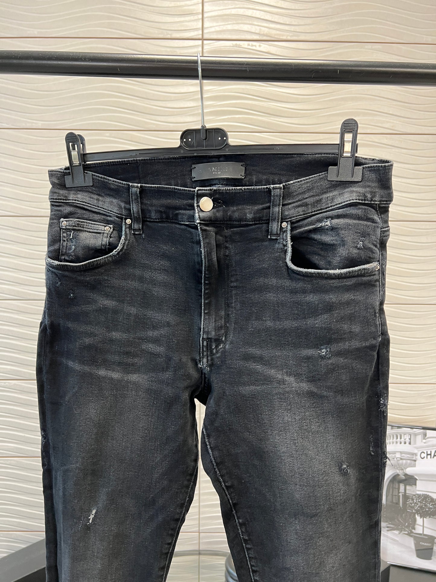 Amiri Off Black Distressed Skinny - Stretch Jeans - 33