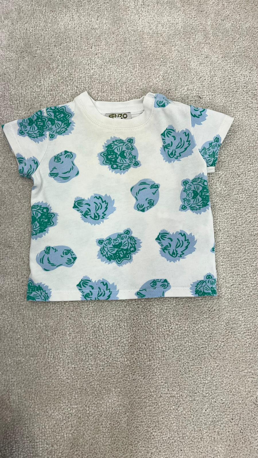 Kids Kenzo beige and blue tiger print t - shirt - 6M