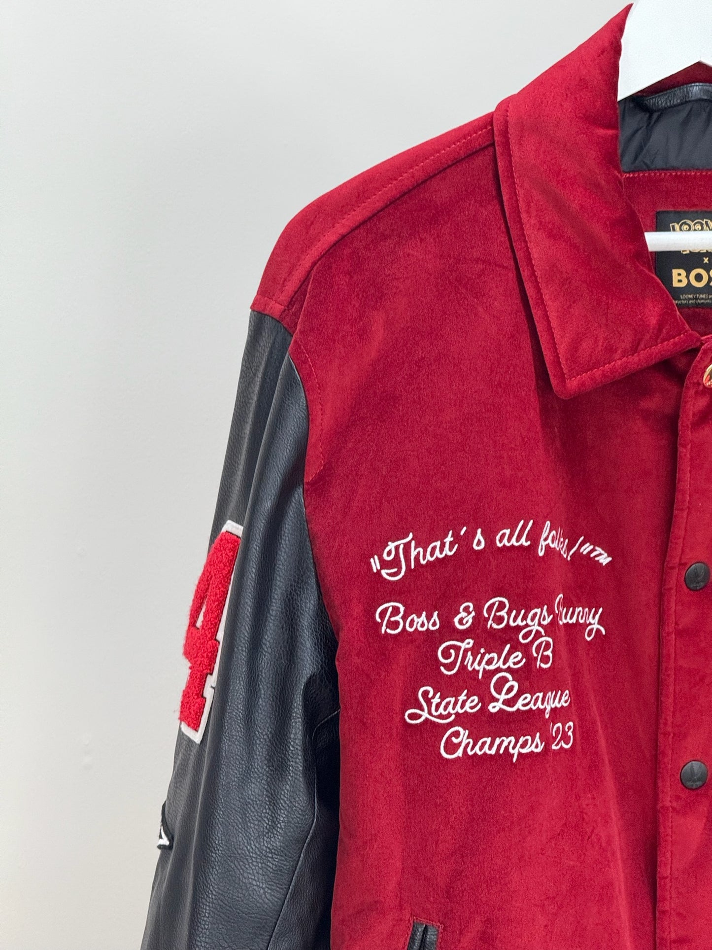 Looney Tunes X Boss Red Leather Suede B Bomber Jacket - it42/Large
