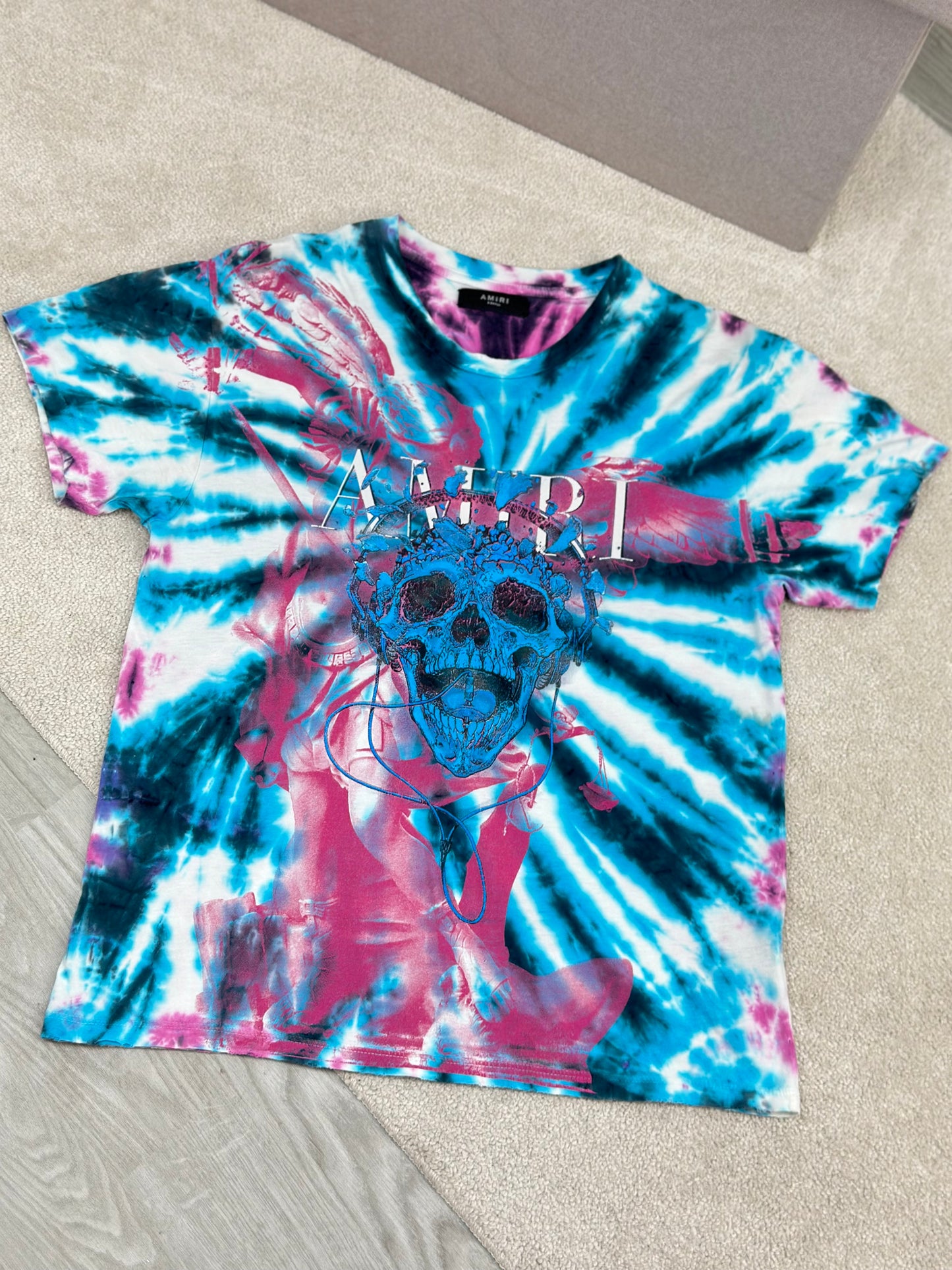 Amiri Blue Tie-Die Skull T-Shirt -XS Oversize