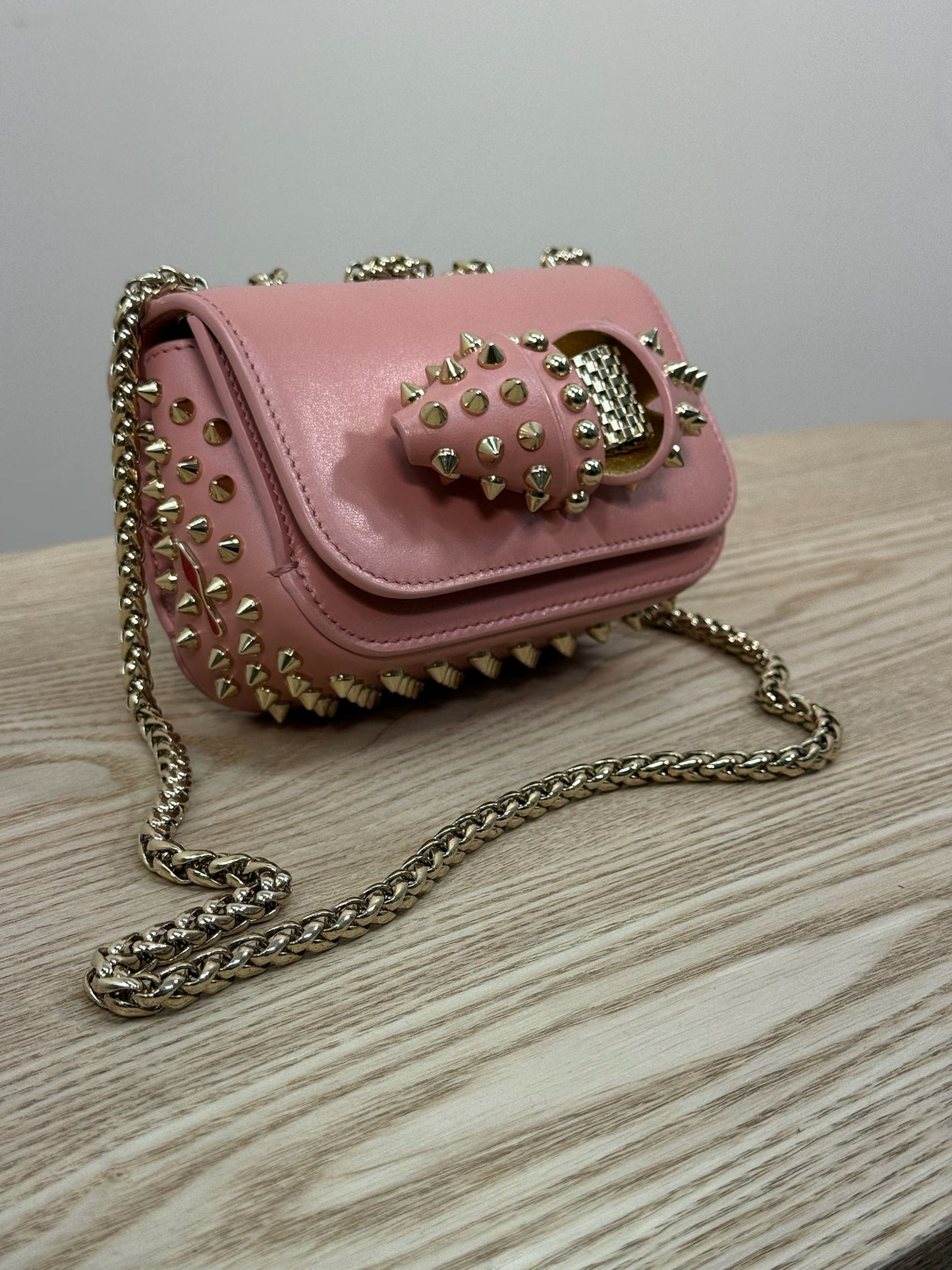 Chrisitan Louboutin Pink Leather Spiked Sweet Charity Bag - One Size