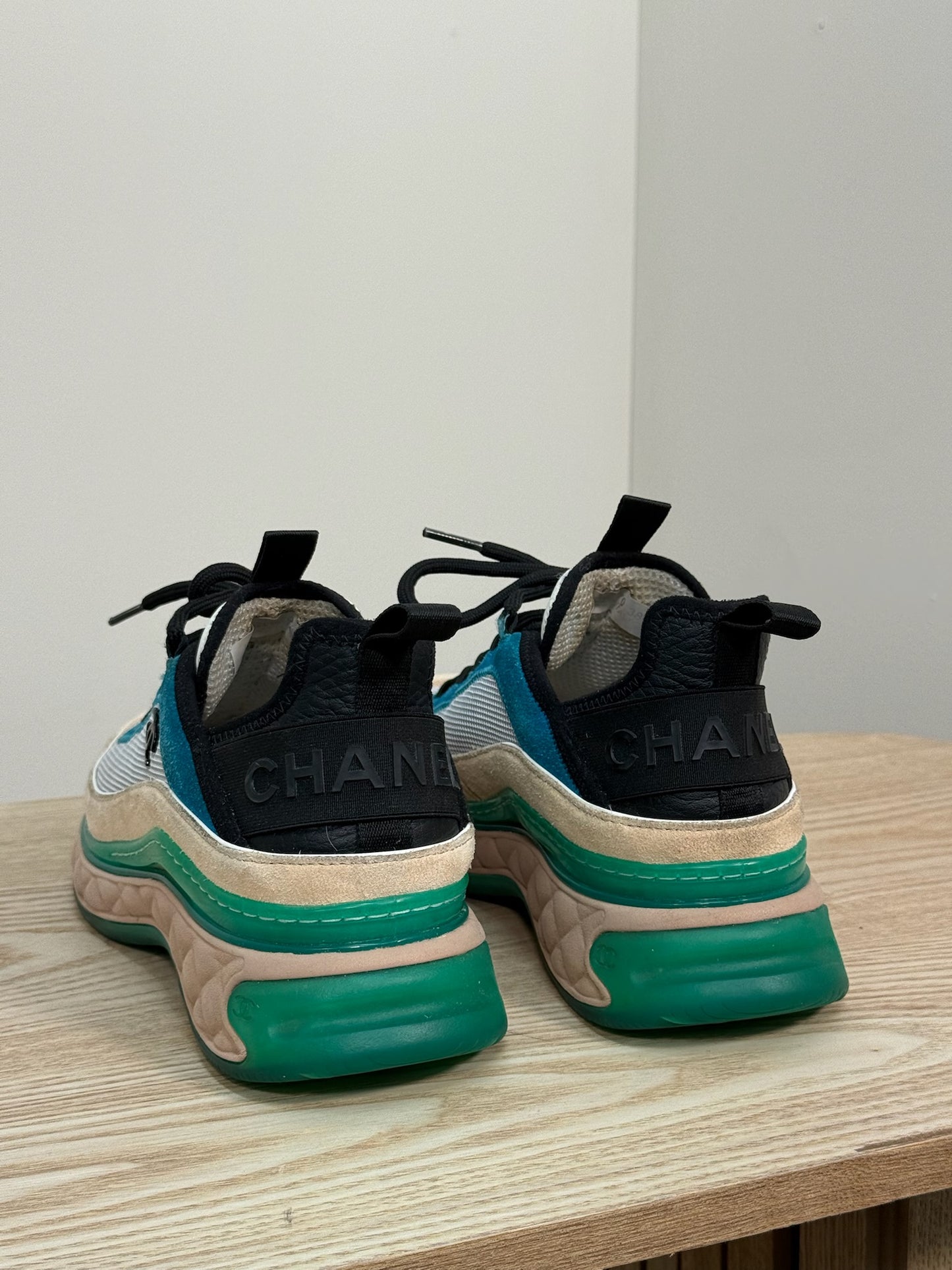 Chanel White Blue Green Trainers - UK 5