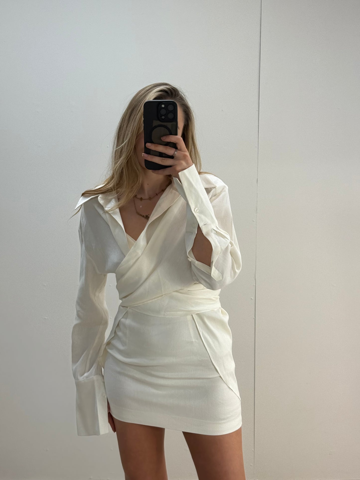 Gauge81 Egg Shell Linen Tie Shirt And Skirt Set - XS/S