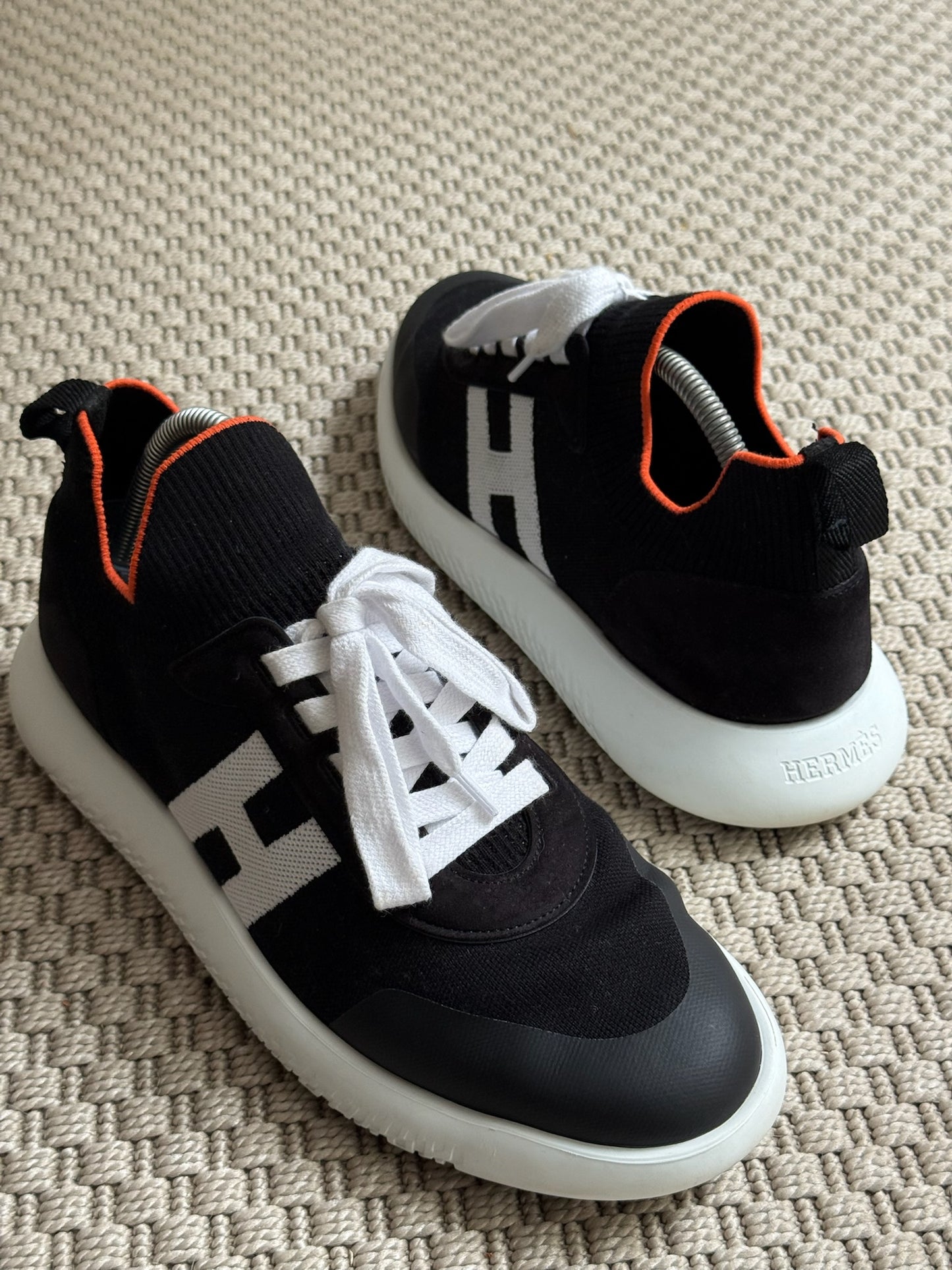 Hermes Black Orange Crew Trainers - UK 8