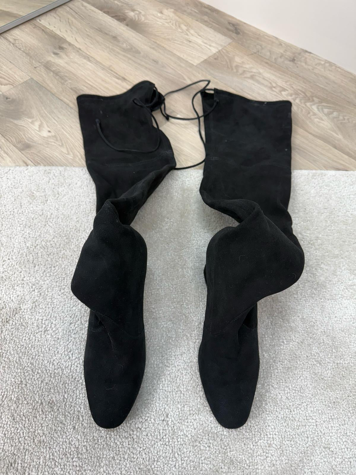 Stuart Weitzman Black Suede Stretch Over The Knee Boots -UK 3.5