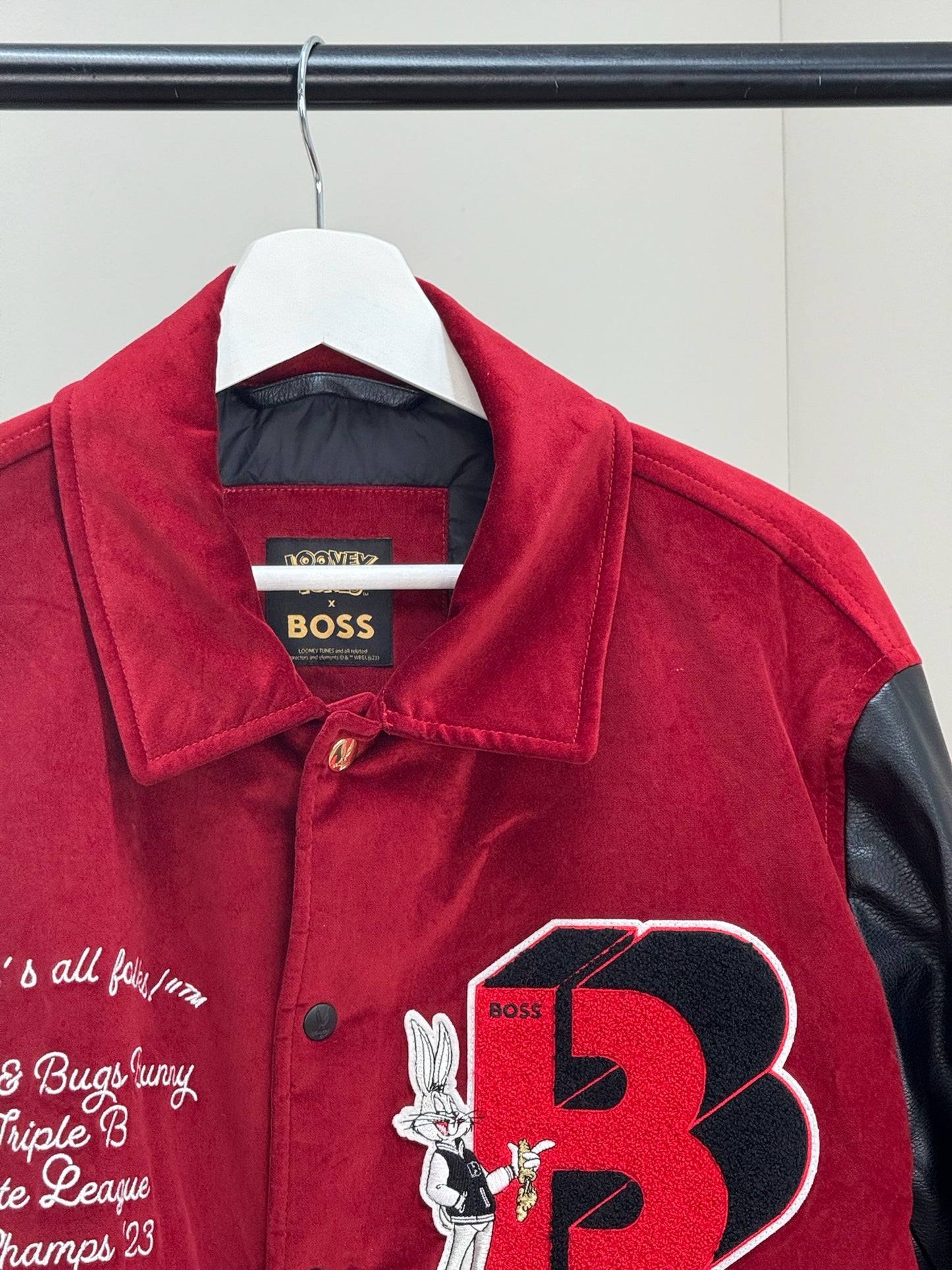 Looney Tunes X Boss Red Leather Suede B Bomber Jacket - it42/Large
