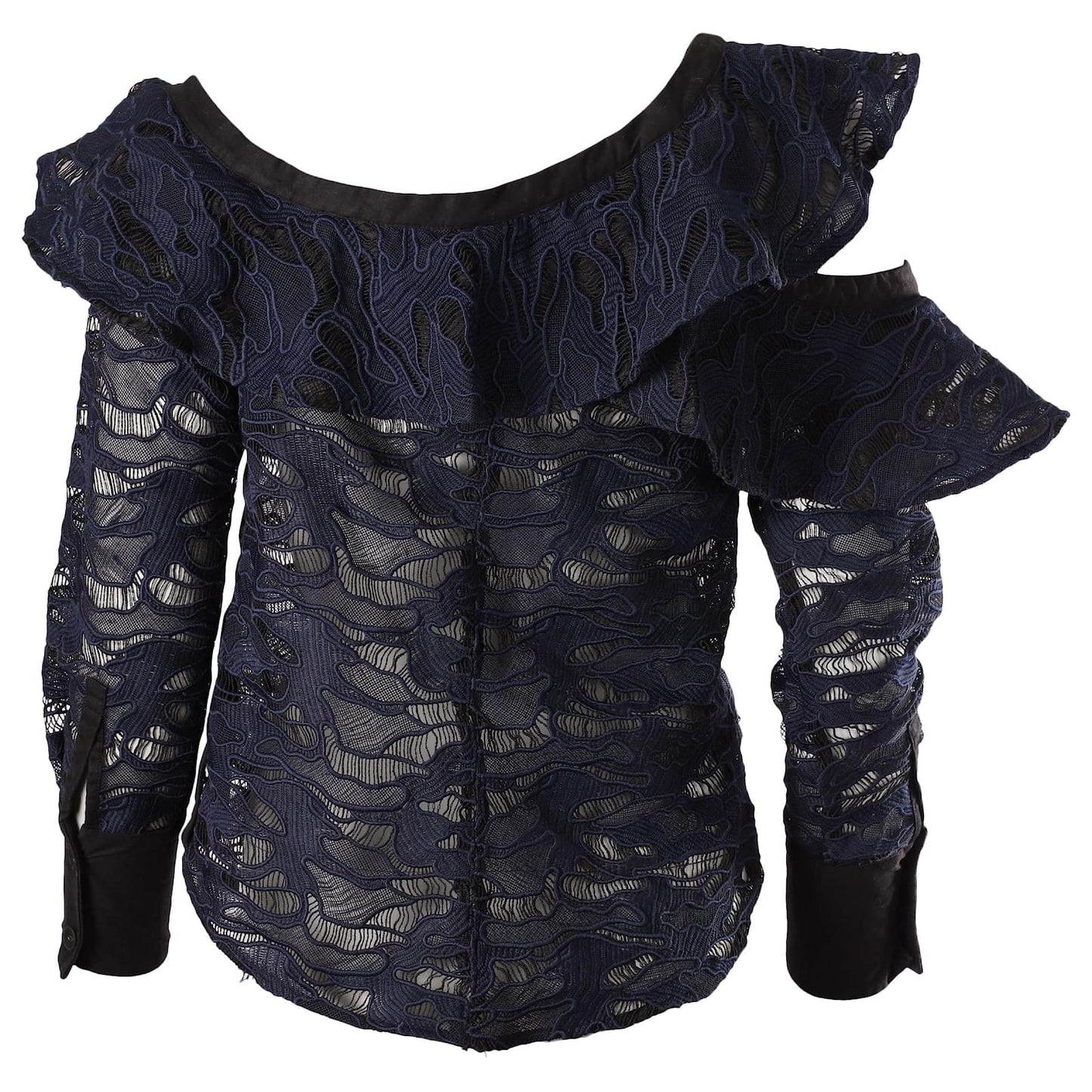 Self Portrait Navy Black Lace Camo Frill Top New In Tags - UK 10