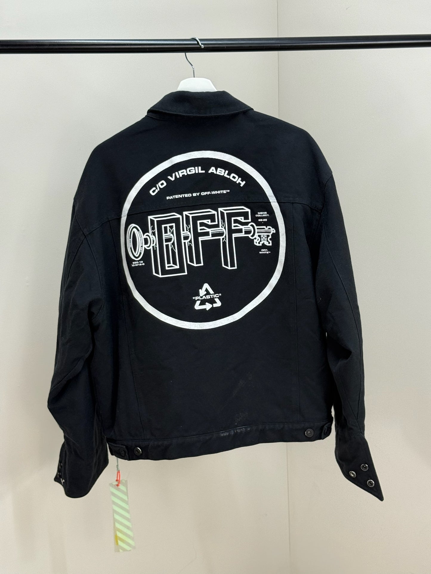 Off-White Black Denim University Key OFF- Logo Jacket - MEDIUM
