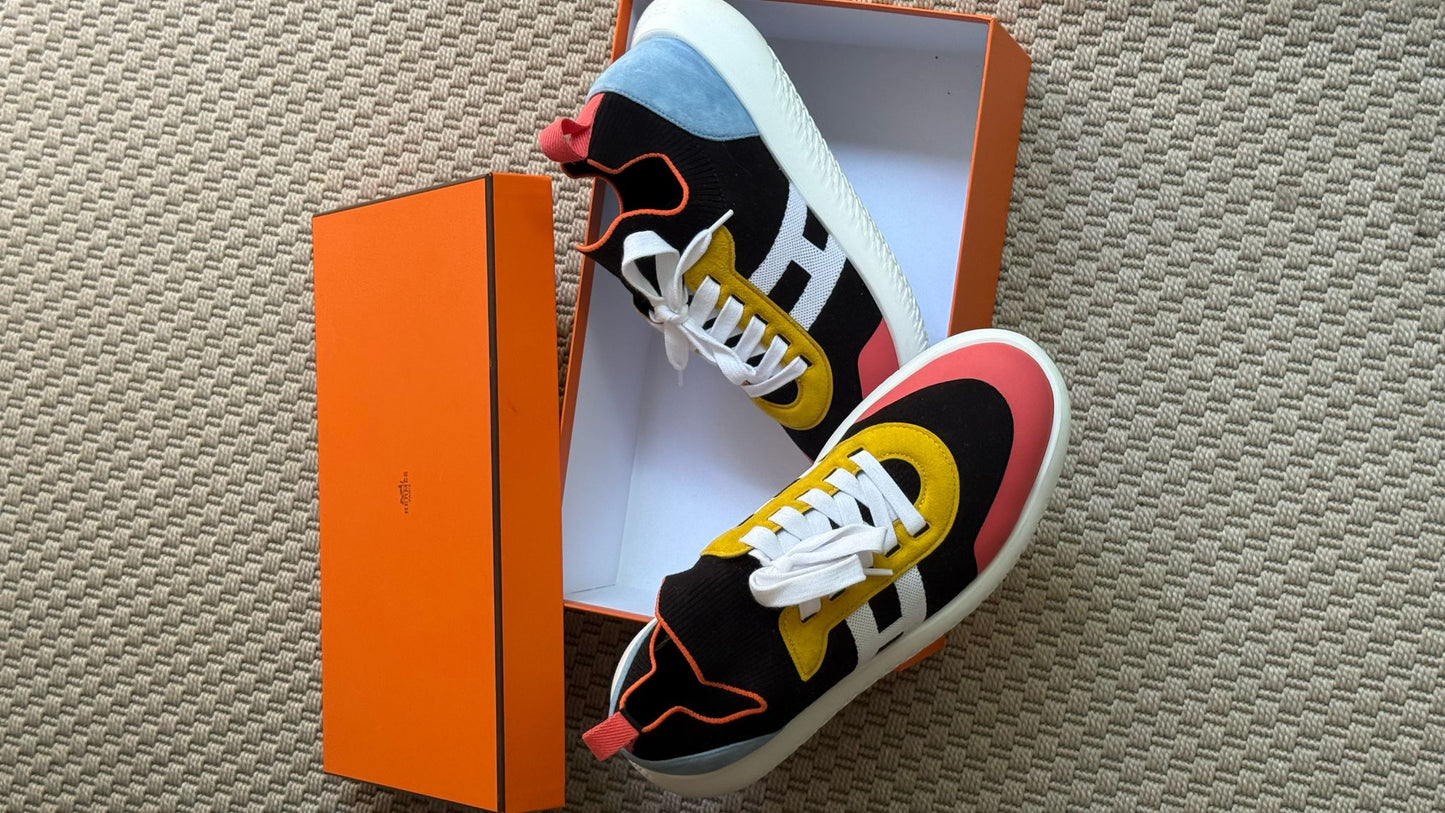 Hermes Black Multi Colour Crew Trainers- UK 10