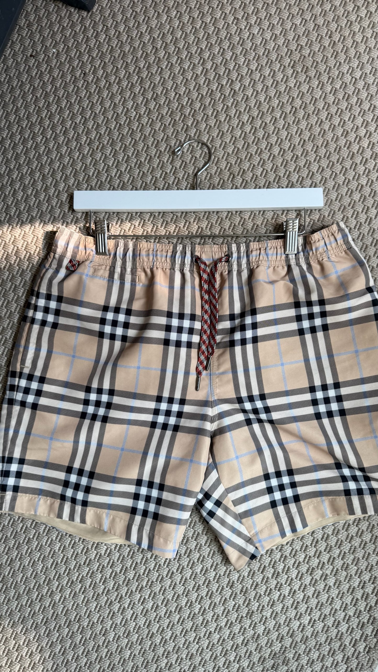 Burberry Beige And Blue 'Martin' Check Swimshorts-Medium
