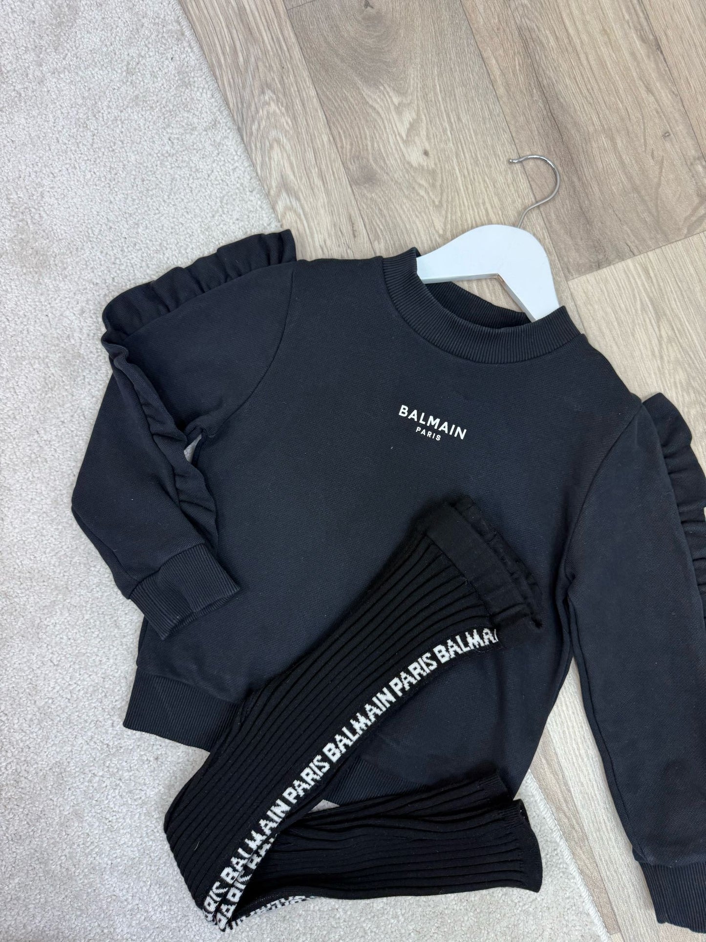 Kids Balmain Black Frill Jumper & Black Ribbed Logo Leggings - Age 6